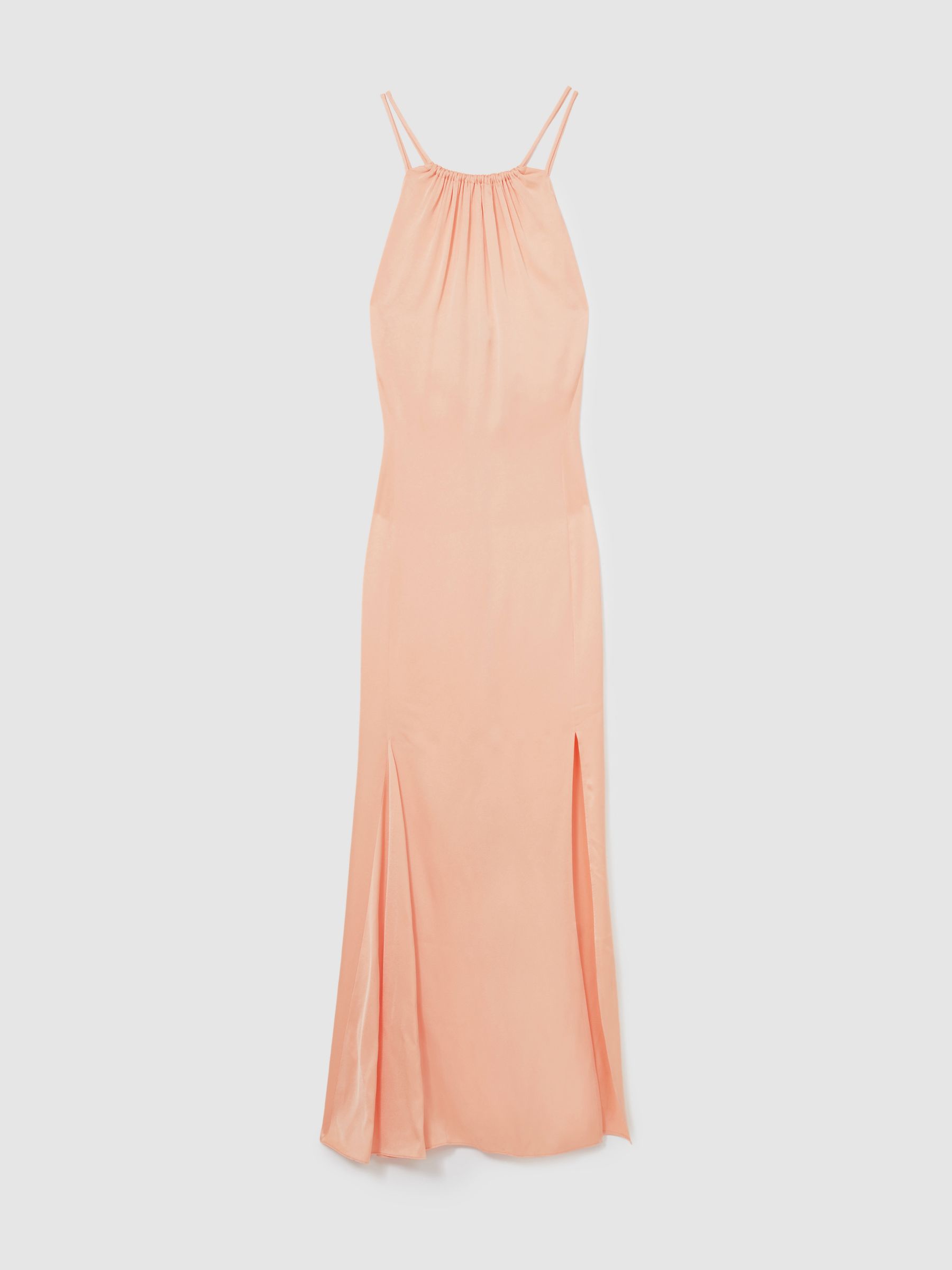 Petite Satin Halterneck Maxi Dress in Peach - Image 2 of 7