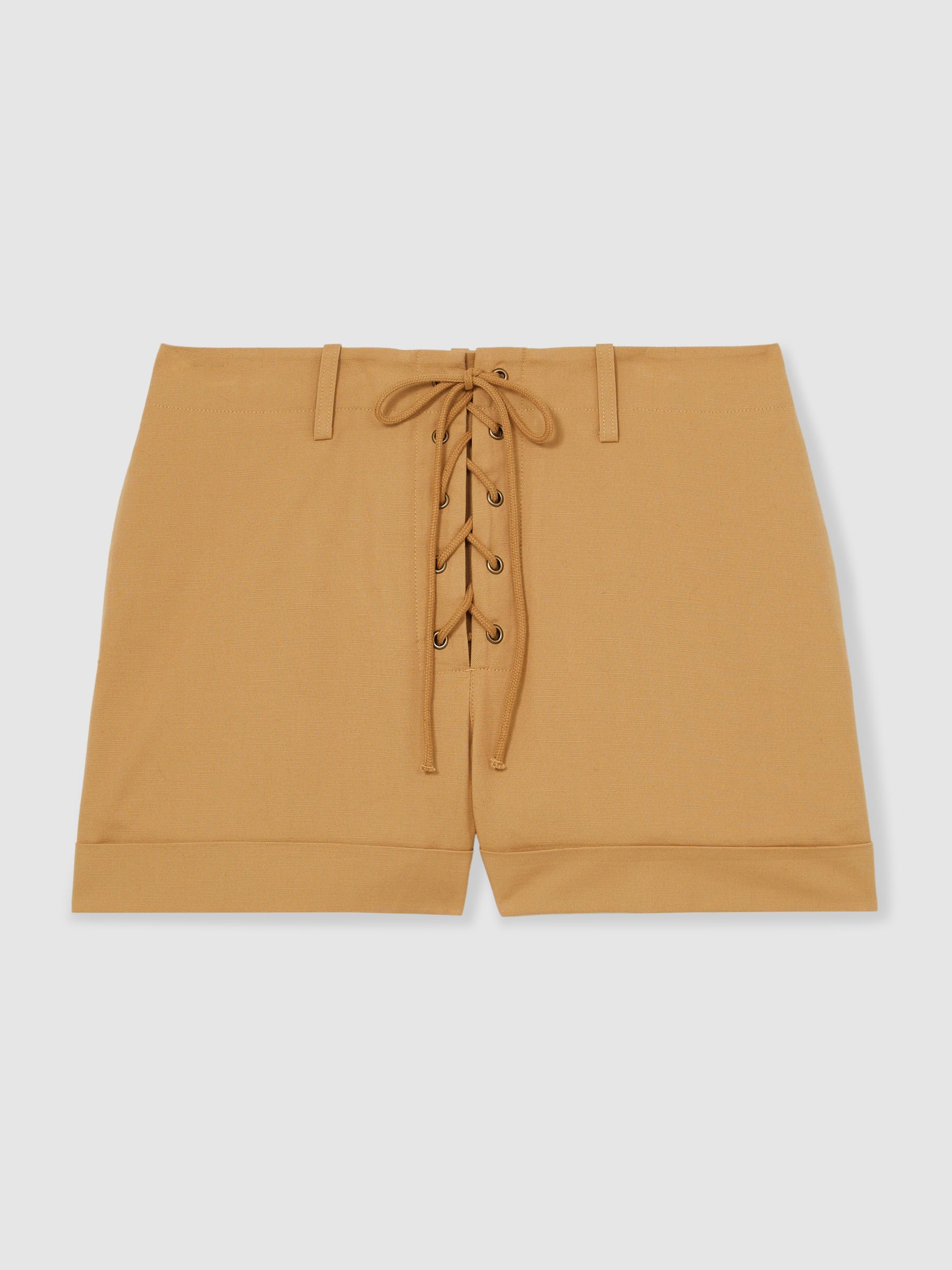 Cotton Lace-Up Shorts in Tan - Image 2 of 6