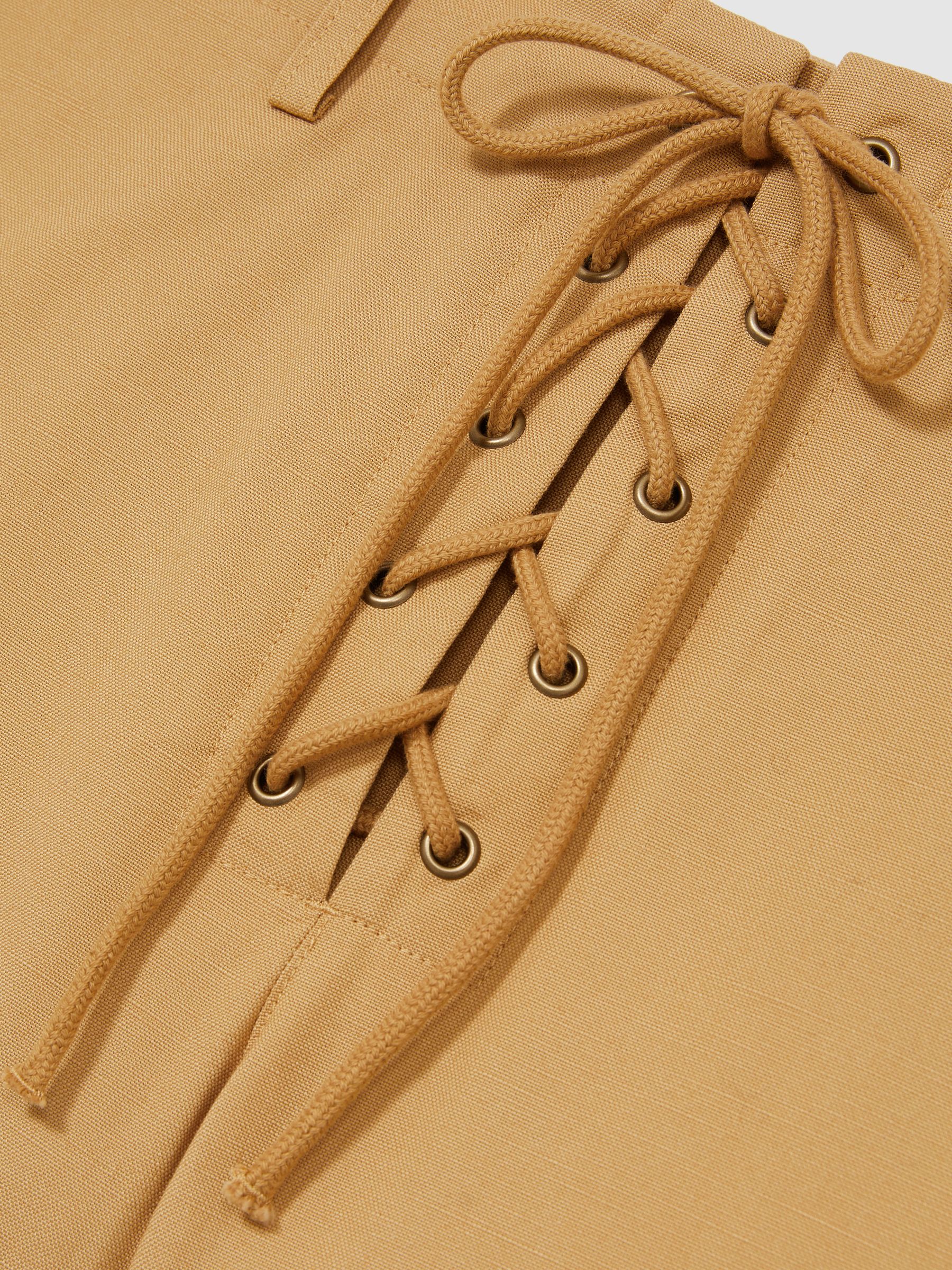 Cotton Lace-Up Shorts in Tan - Image 6 of 6