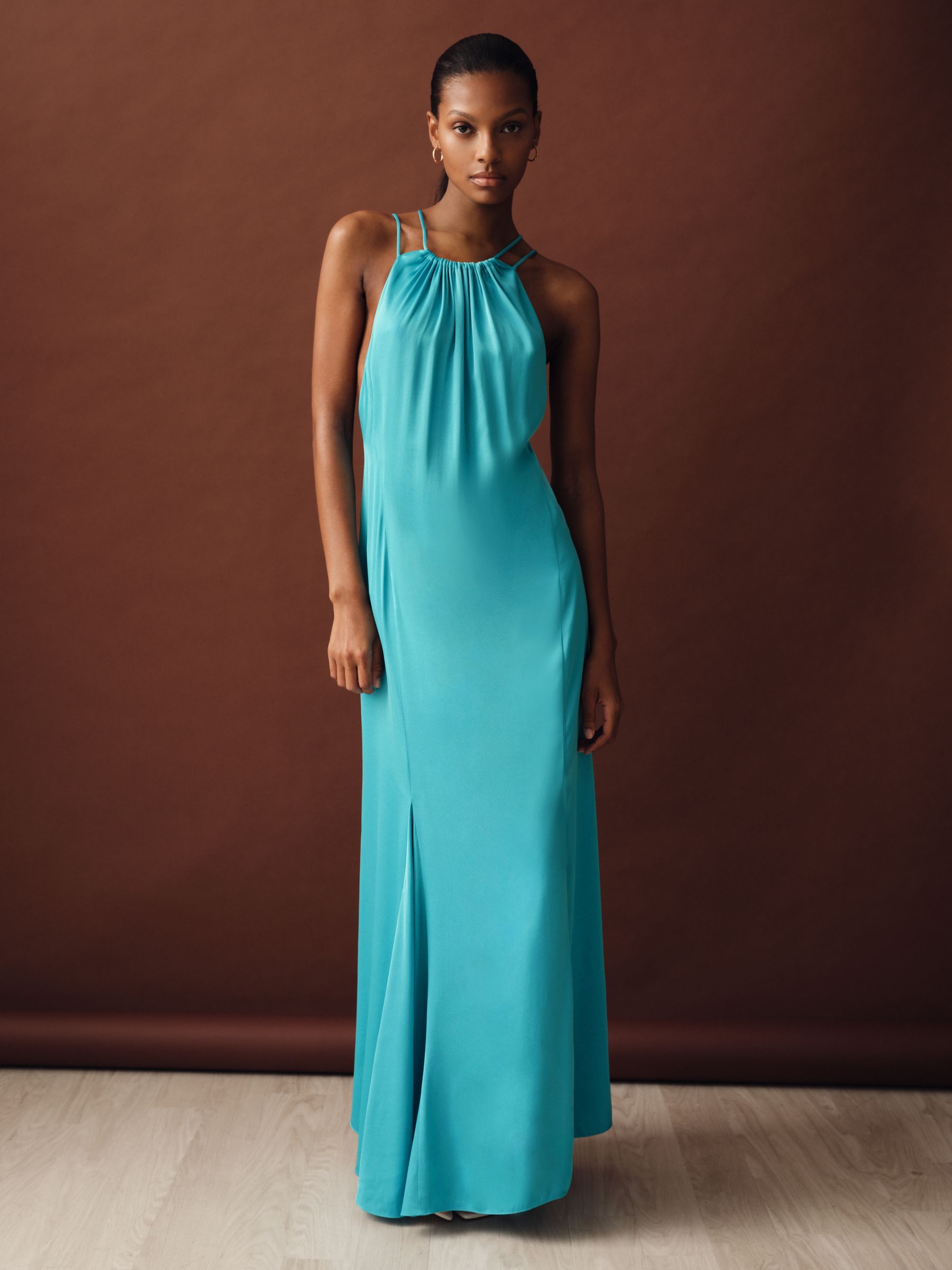 Satin Halterneck Maxi Dress in Blue - Image 1 of 5