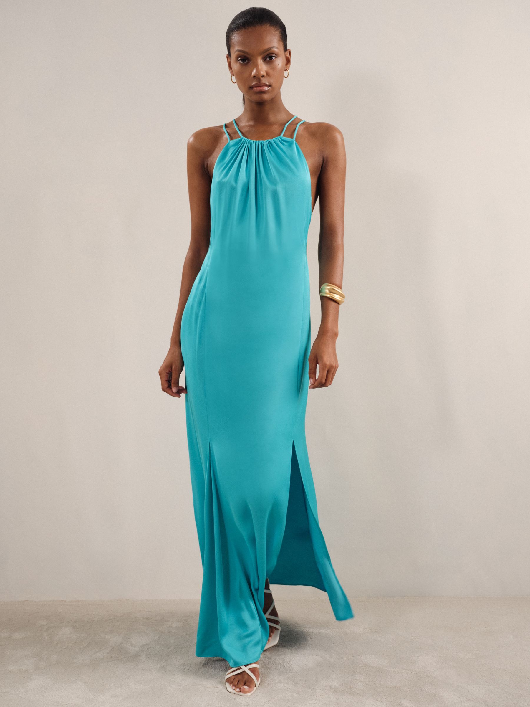 Satin Halterneck Maxi Dress in Blue - Image 3 of 5