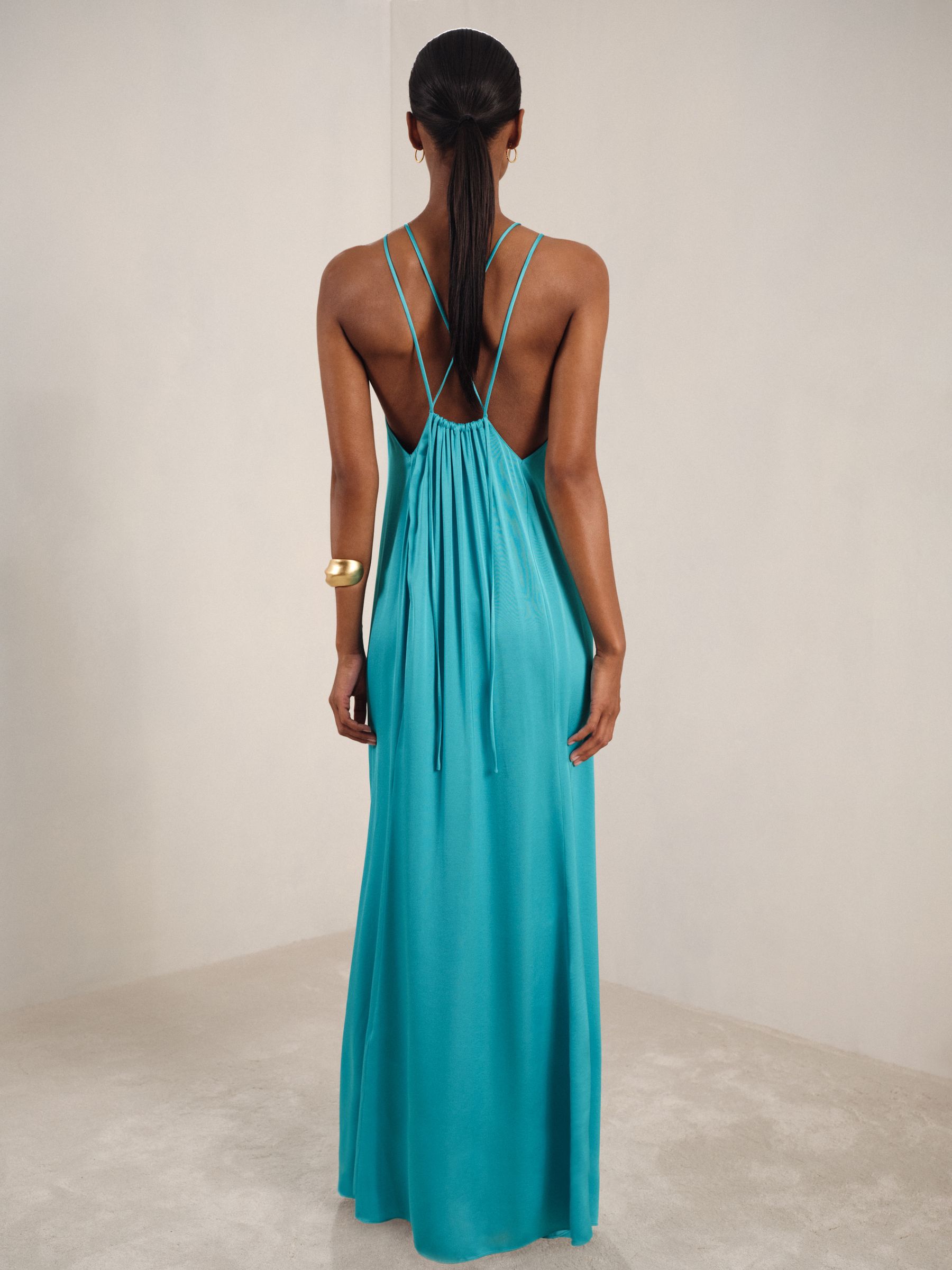 Satin Halterneck Maxi Dress in Blue - Image 4 of 5