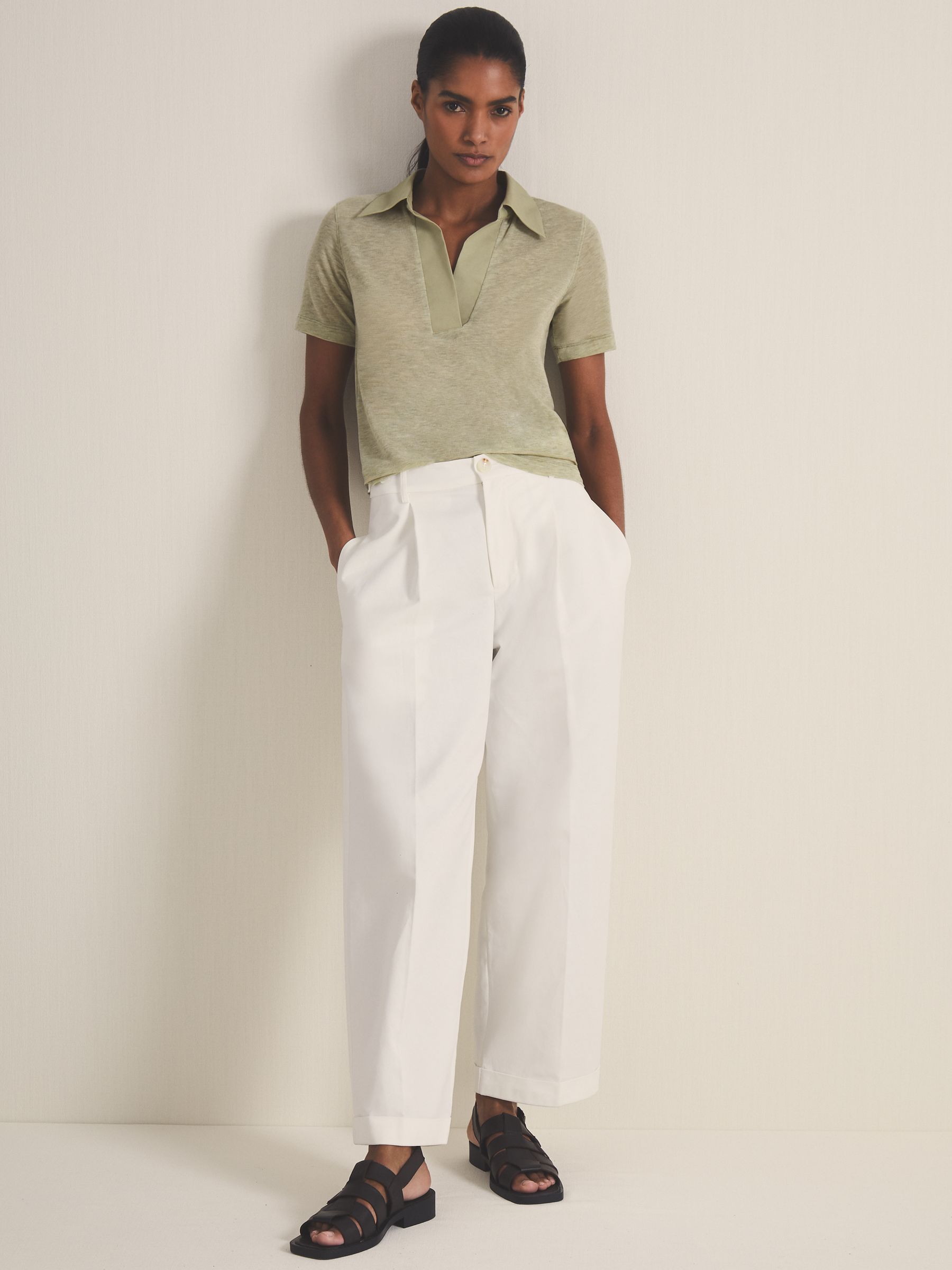 Reiss | Les 100 Ciels Polo Shirt With Cashmere in Sage - Image 1 of 7