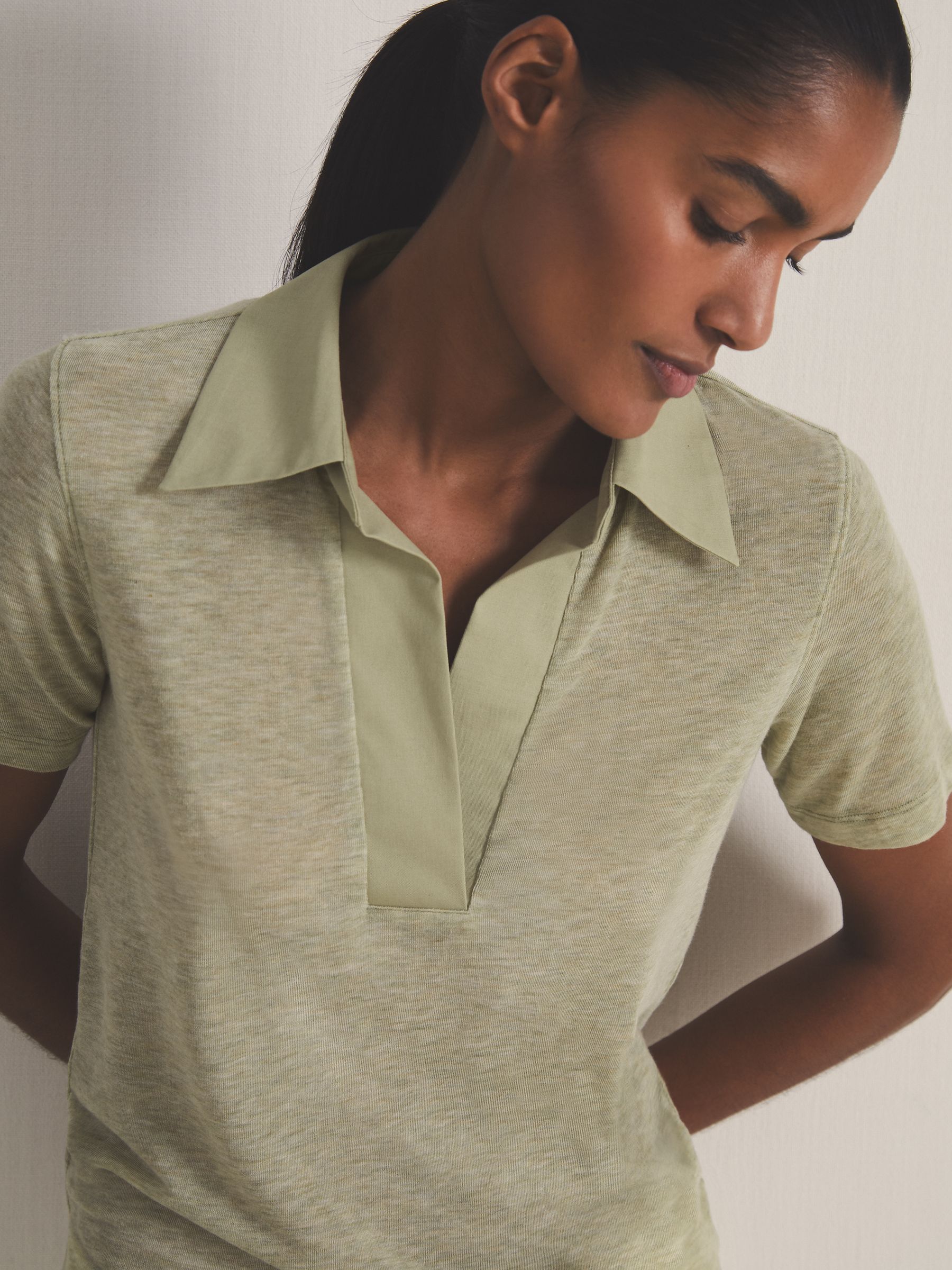 Reiss | Les 100 Ciels Polo Shirt With Cashmere in Sage - Image 3 of 7