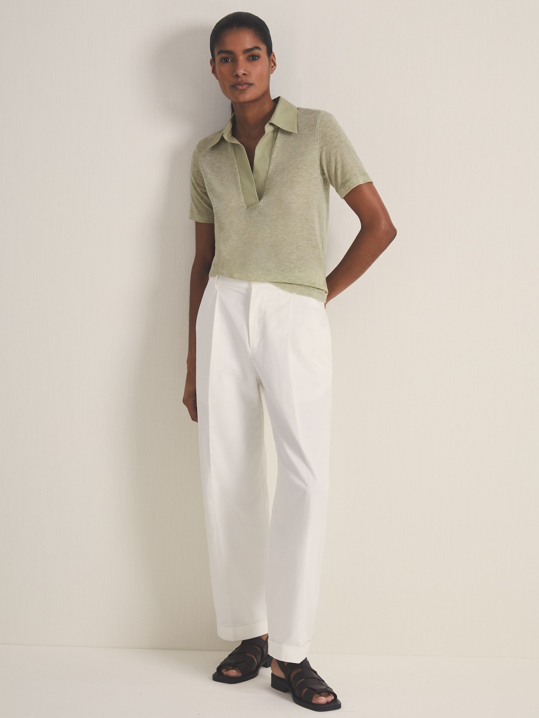 Reiss | Les 100 Ciels Polo Shirt With Cashmere in Sage - Image 6 of 7