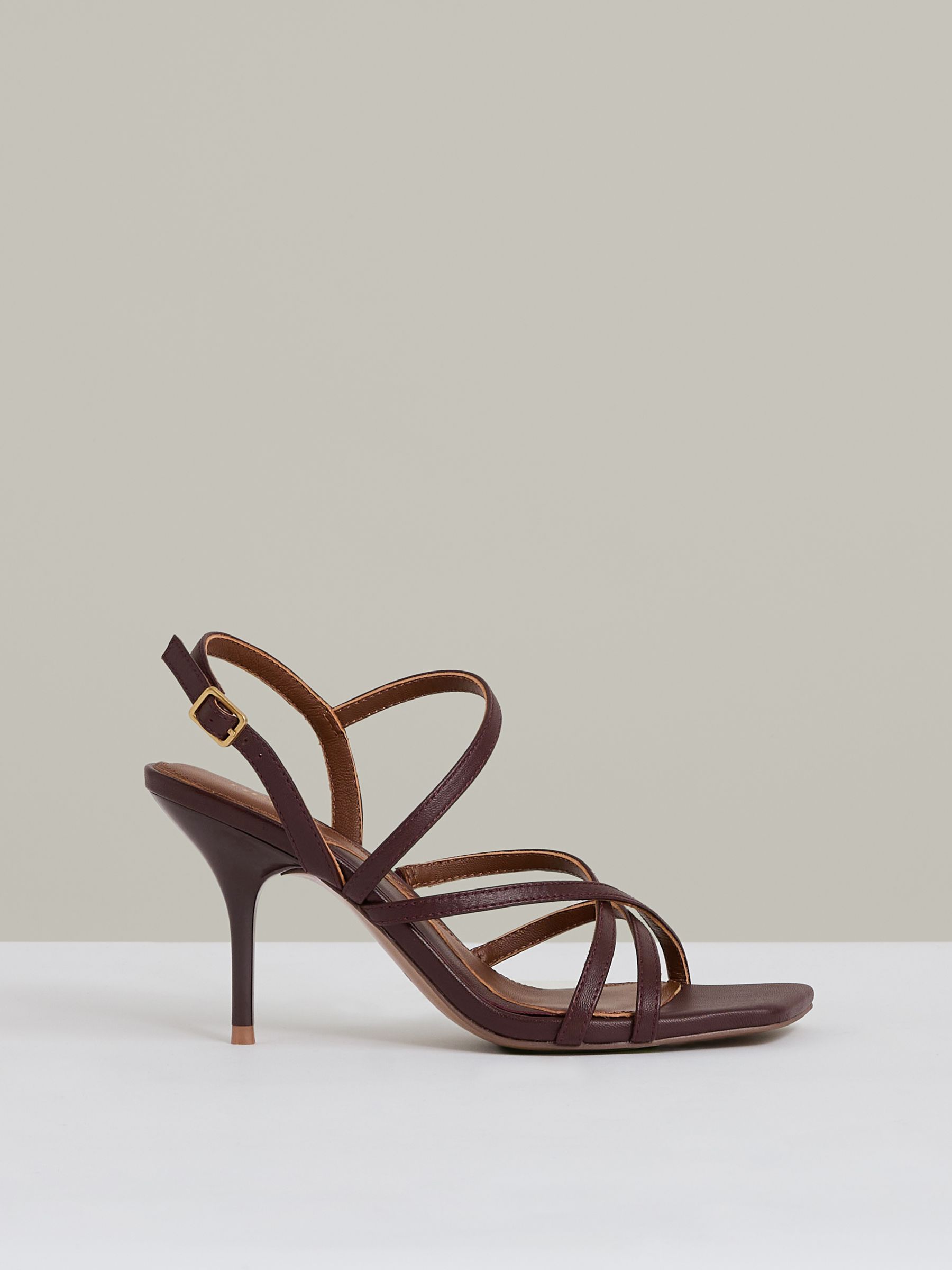 Leather Strappy Stiletto Sandals in Oxblood - Image 1 of 5