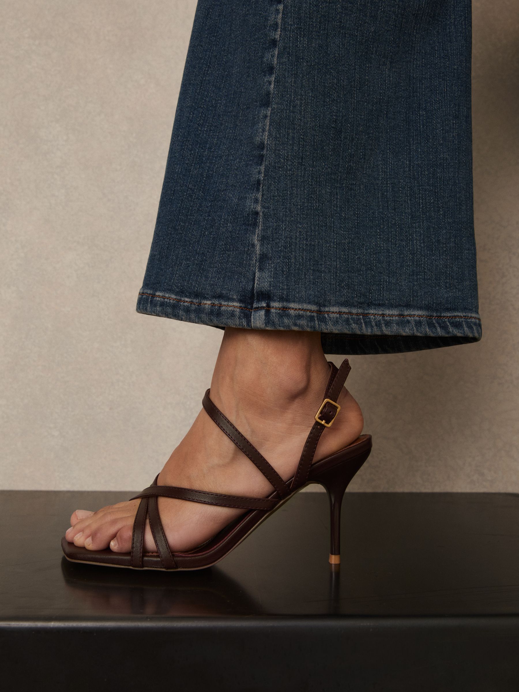 Leather Strappy Stiletto Sandals in Oxblood - Image 2 of 5