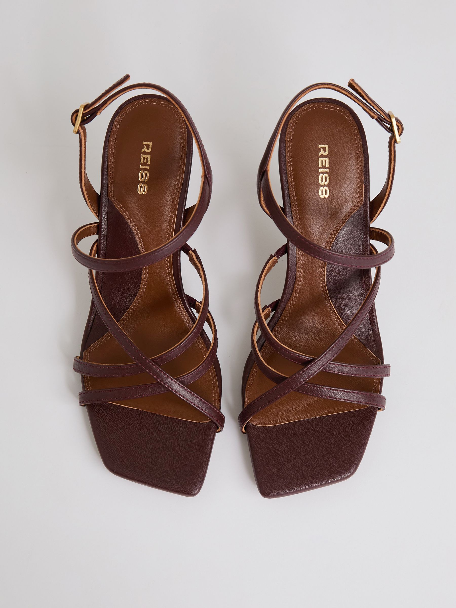 Leather Strappy Stiletto Sandals in Oxblood - Image 3 of 5