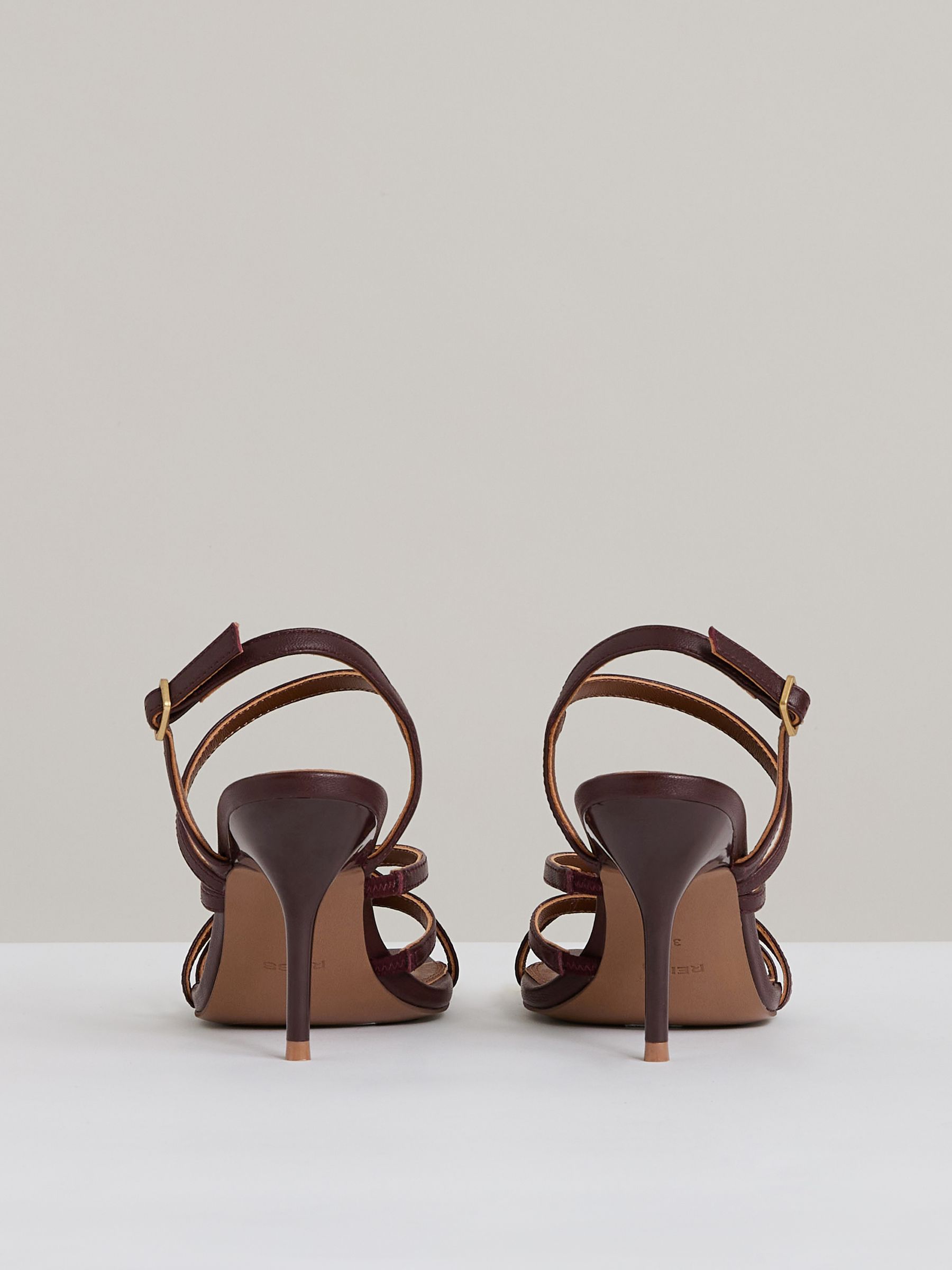 Leather Strappy Stiletto Sandals in Oxblood - Image 4 of 5