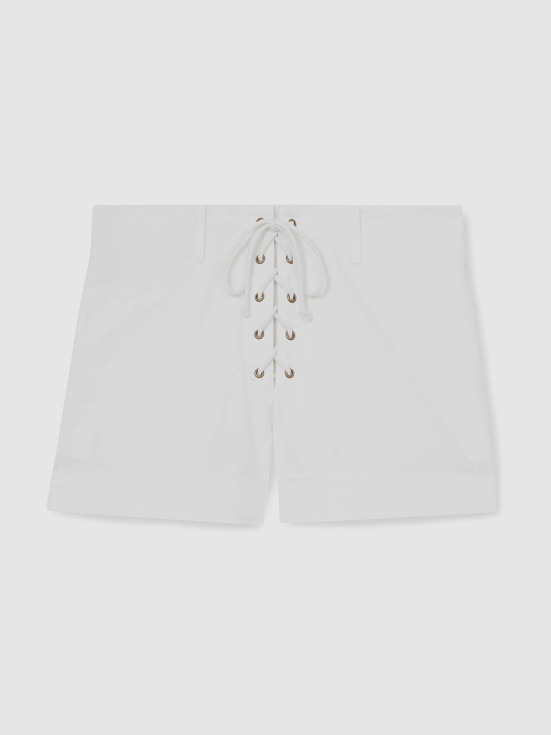 Cotton Lace-Up Shorts in White - Image 2 of 6