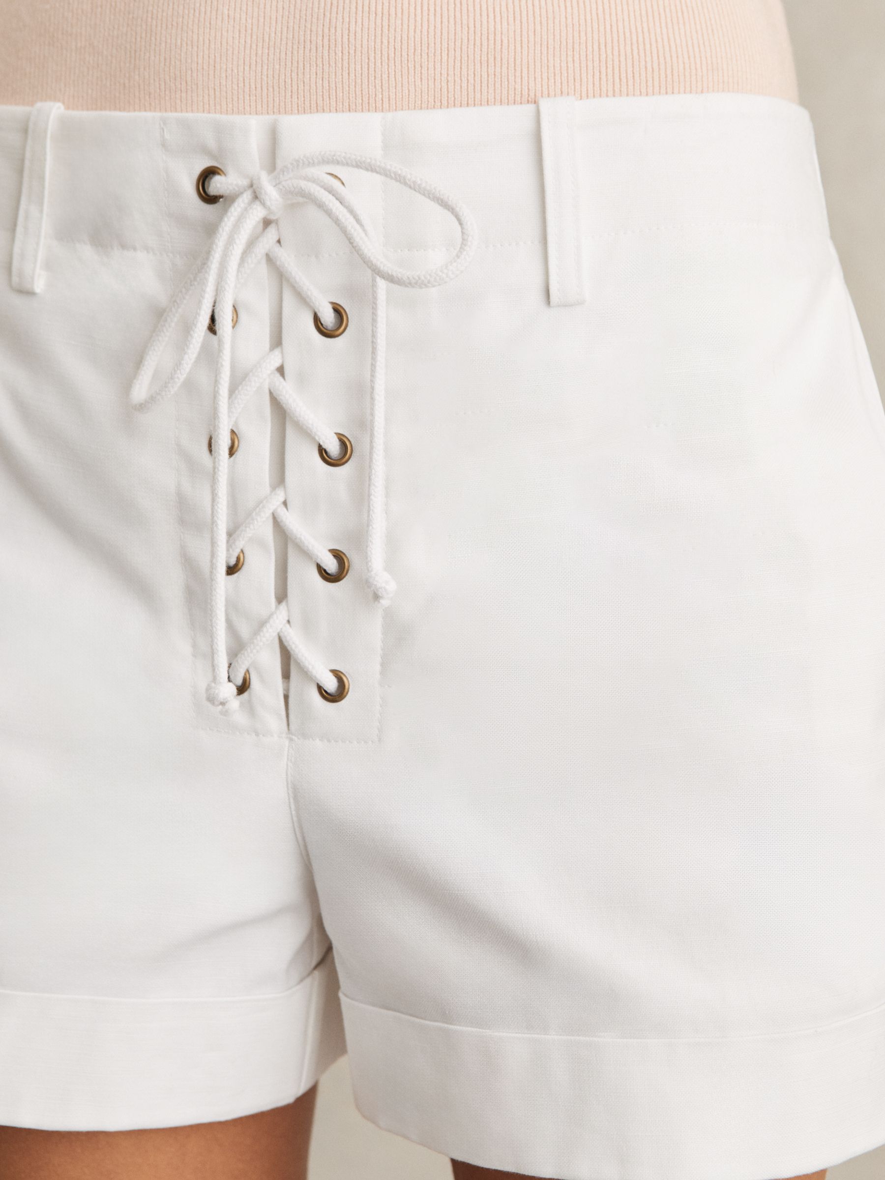 Cotton Lace-Up Shorts in White - Image 4 of 6