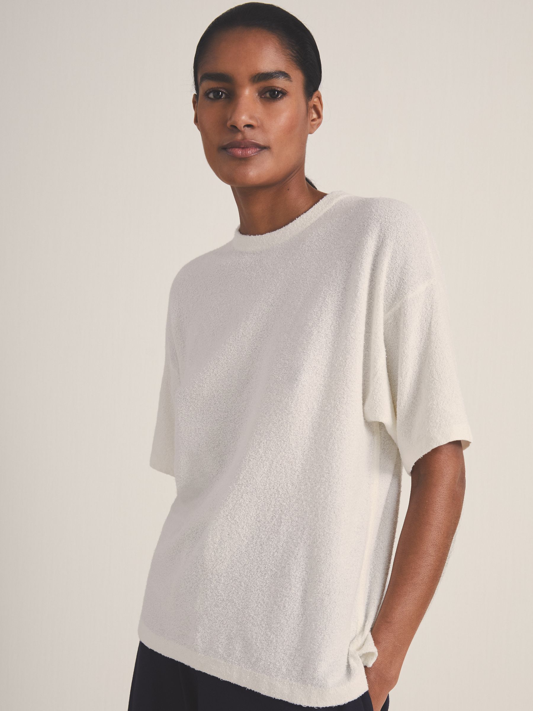 Reiss | Les 100 Ciels Bouclé T-Shirt in Ivory - Image 4 of 6