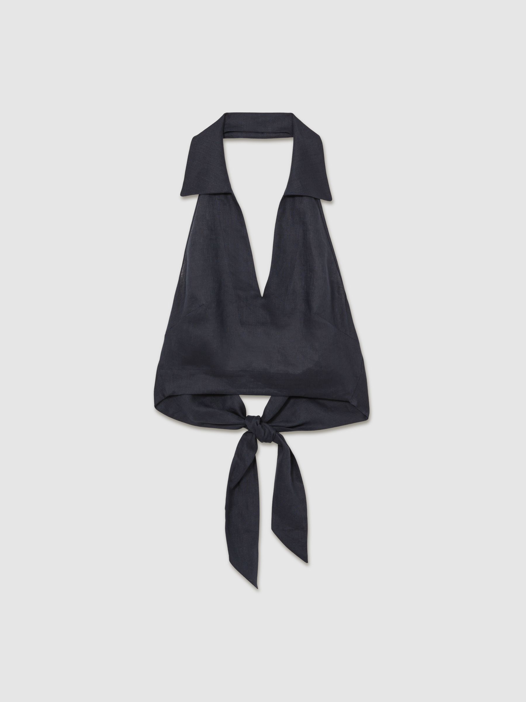 Linen Halterneck Top in Navy - Image 2 of 5