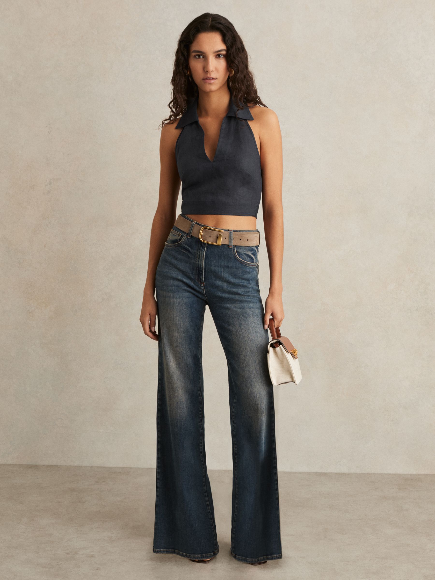 Linen Halterneck Top in Navy - Image 4 of 5