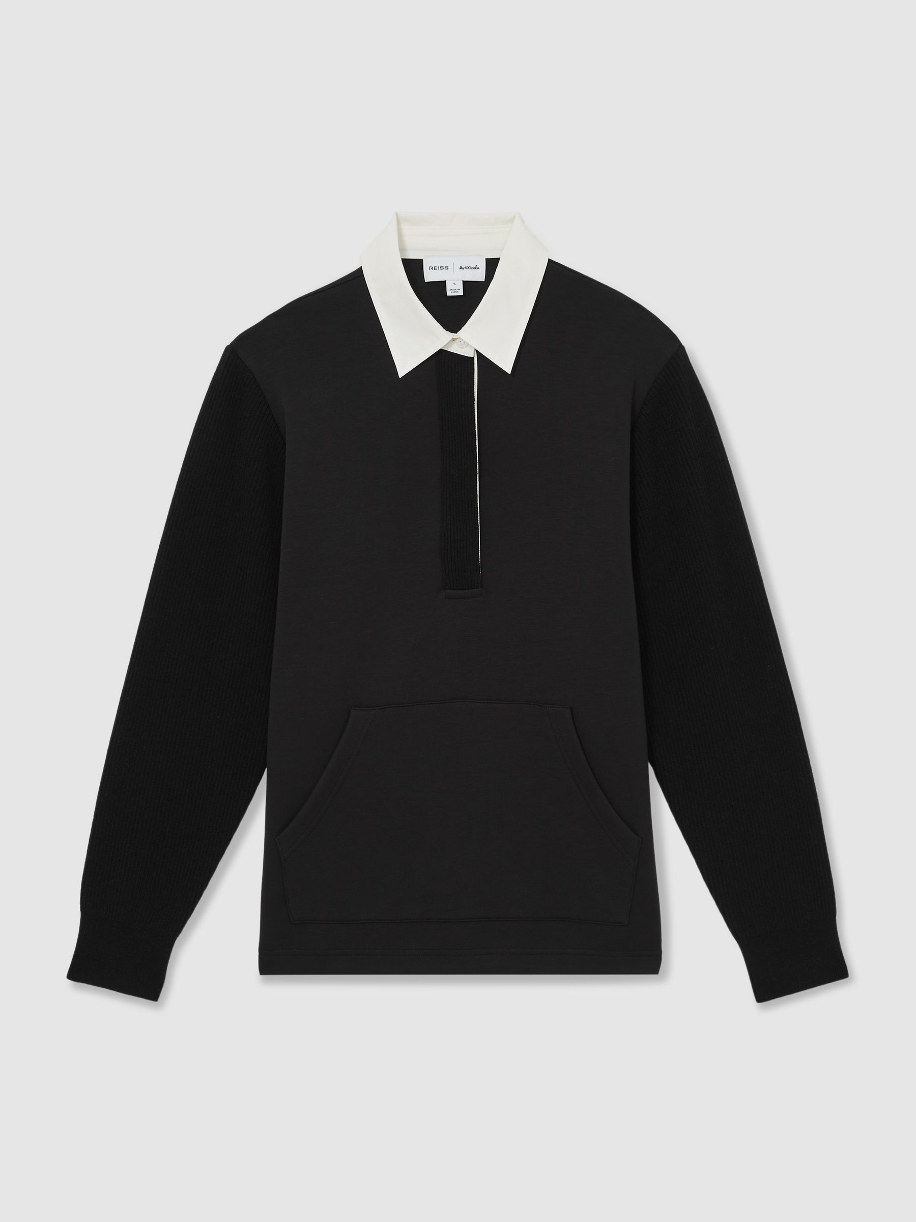 Reiss | Les 100 Ciels Polo Sweatshirt in Black - Image 2 of 6