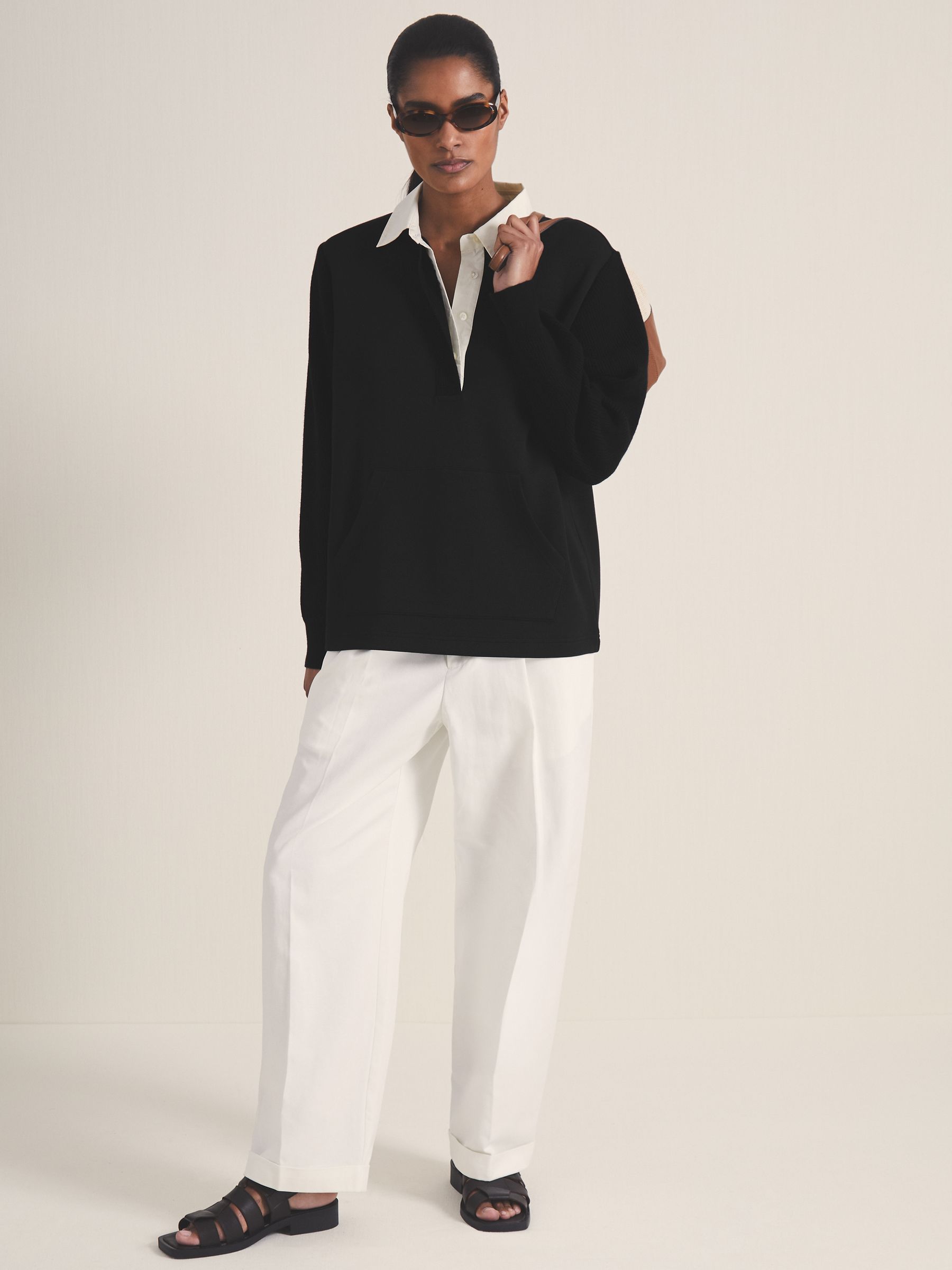 Reiss | Les 100 Ciels Polo Sweatshirt in Black - Image 3 of 6
