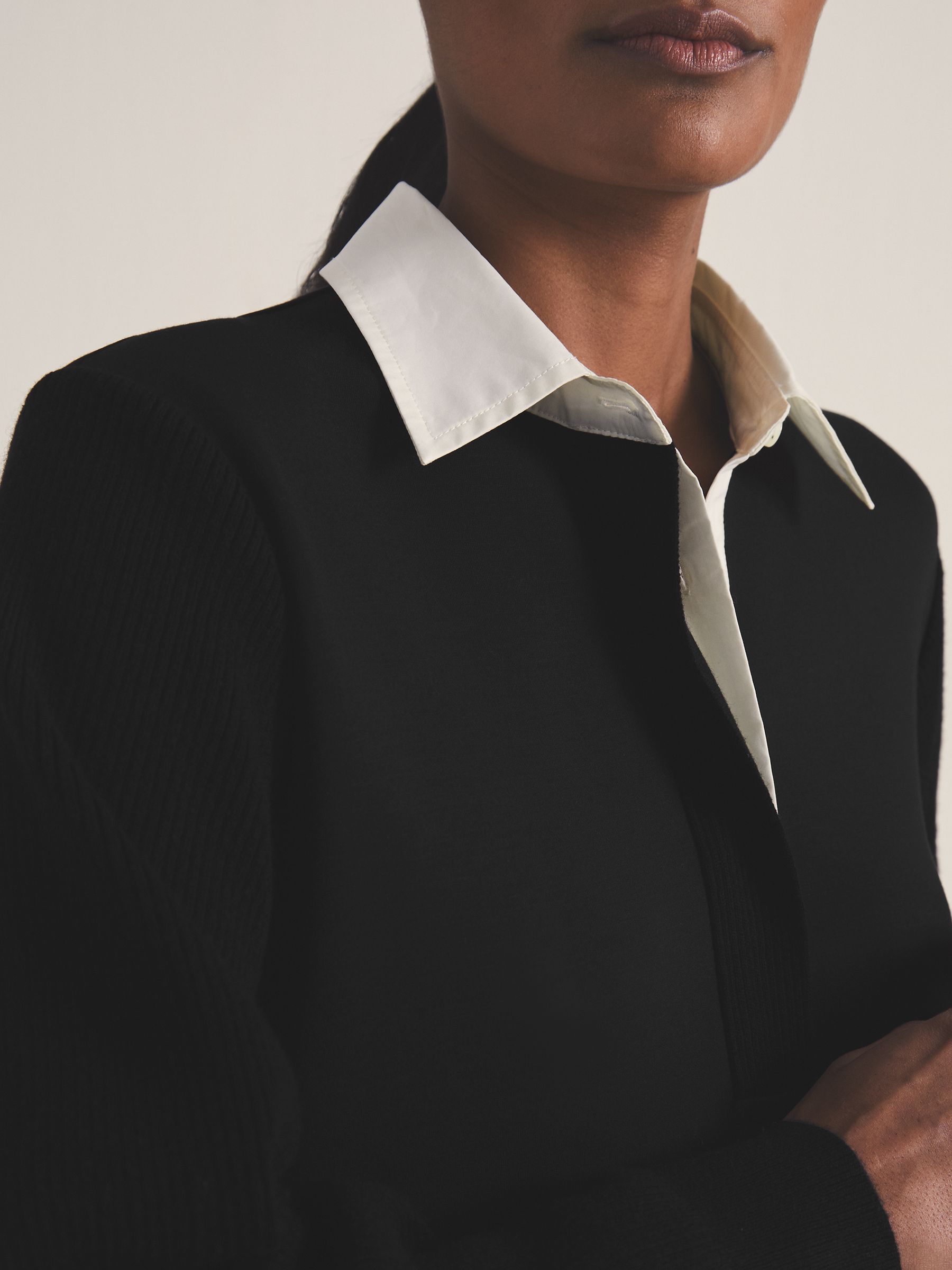 Reiss | Les 100 Ciels Polo Sweatshirt in Black - Image 4 of 6