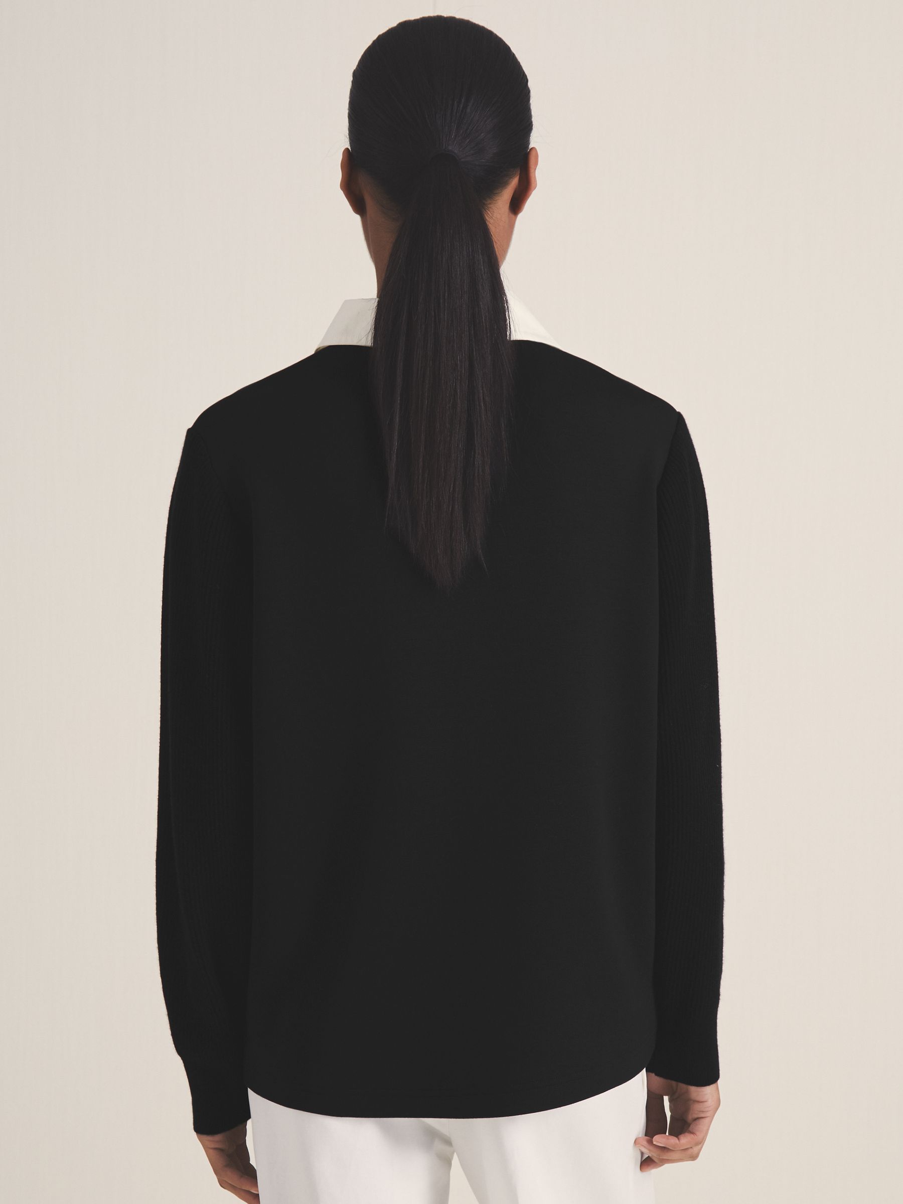 Reiss | Les 100 Ciels Polo Sweatshirt in Black - Image 5 of 6