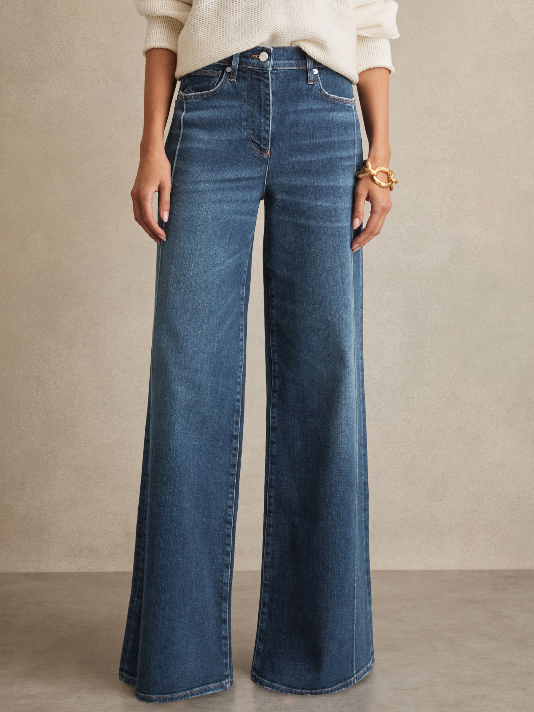 Stretch-Cotton Wide-Leg Jeans in Mid Blue - Image 3 of 7