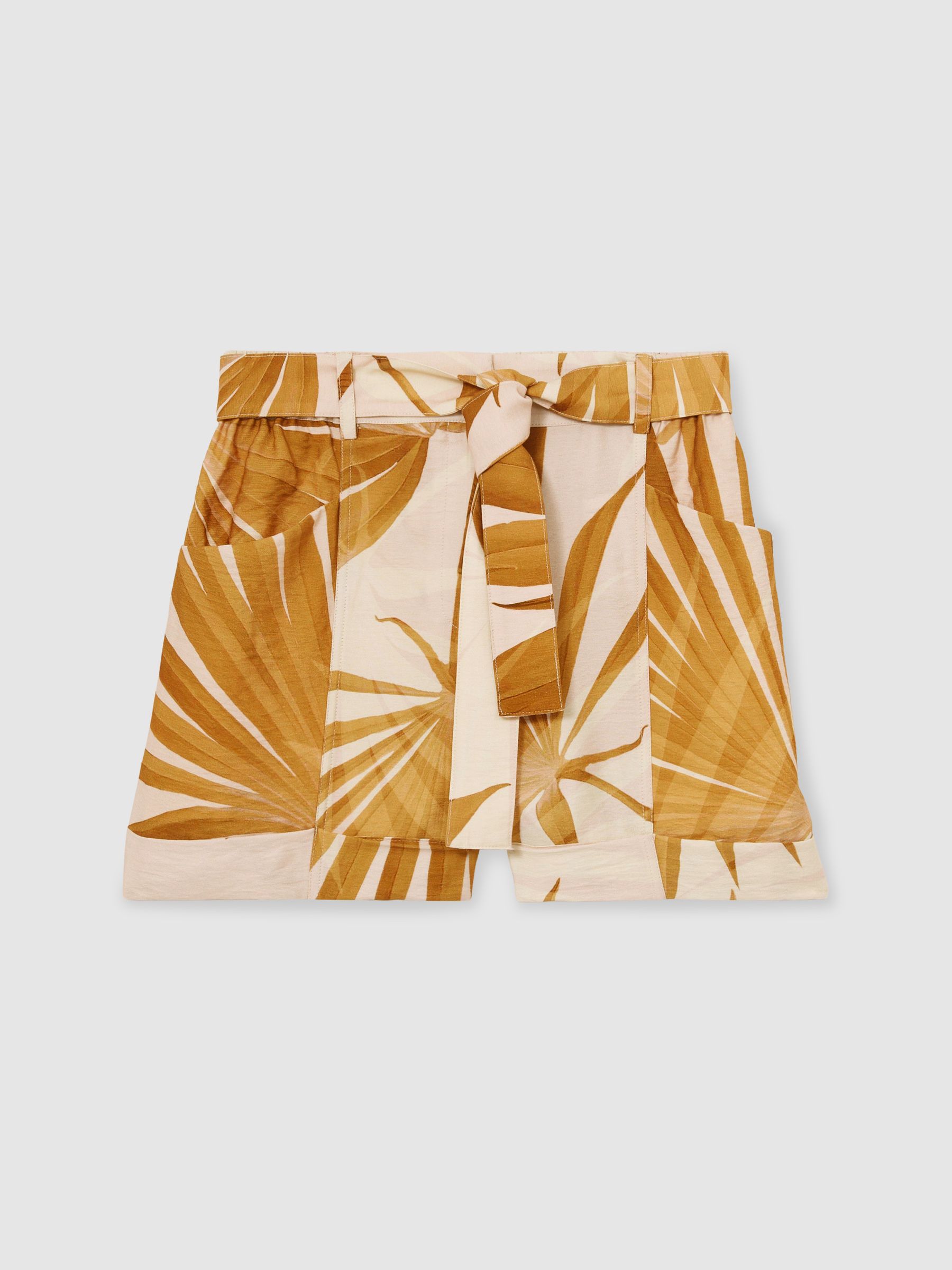 【海外限定】REISSショートパンツ☆Avril Palm Print Belted Sho Reiss Palm Print Belted Shorts in Neutral - REISS