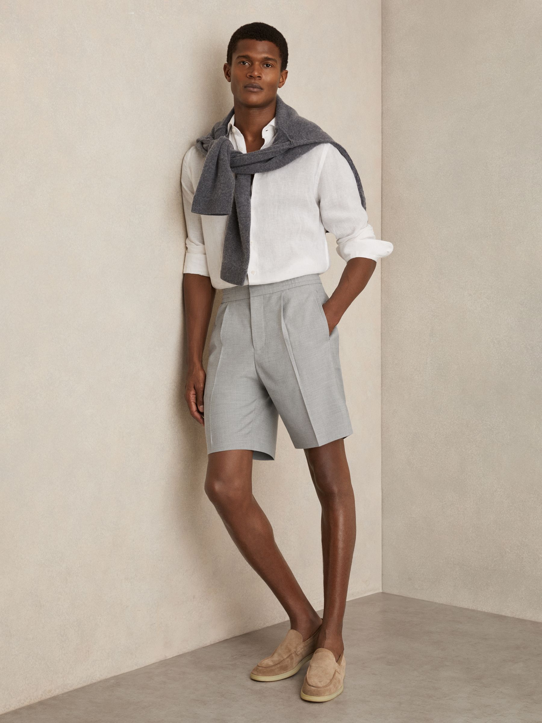 Relaxed Drawstring Shorts in Soft Grey - Image 1 of 6