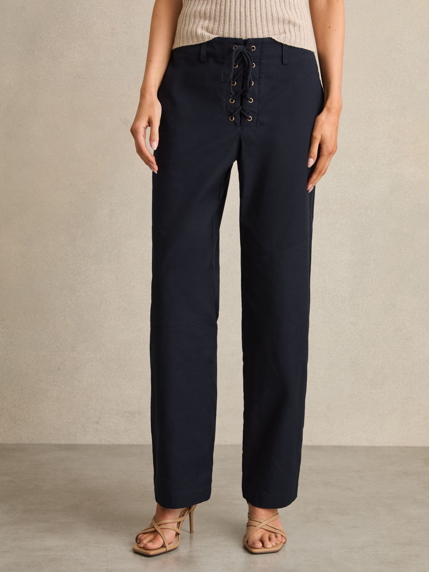 Lace-up Tapered Trousers in Navy - Image 3 of 6