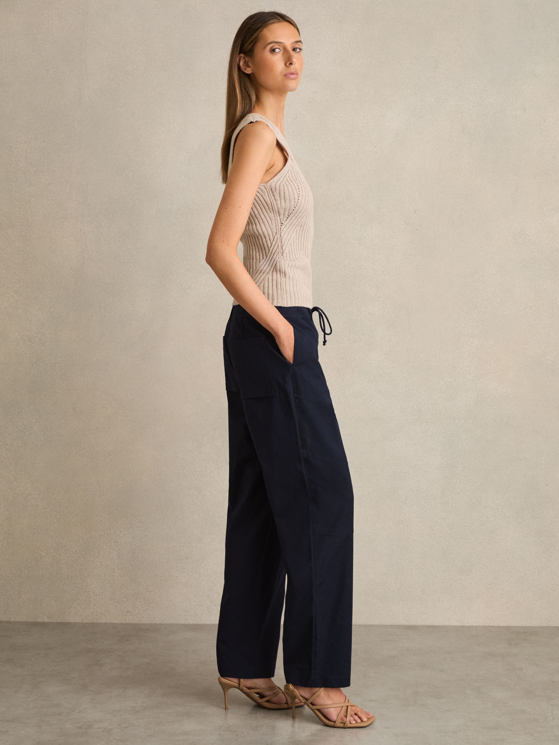Lace-up Tapered Trousers in Navy - Image 4 of 6