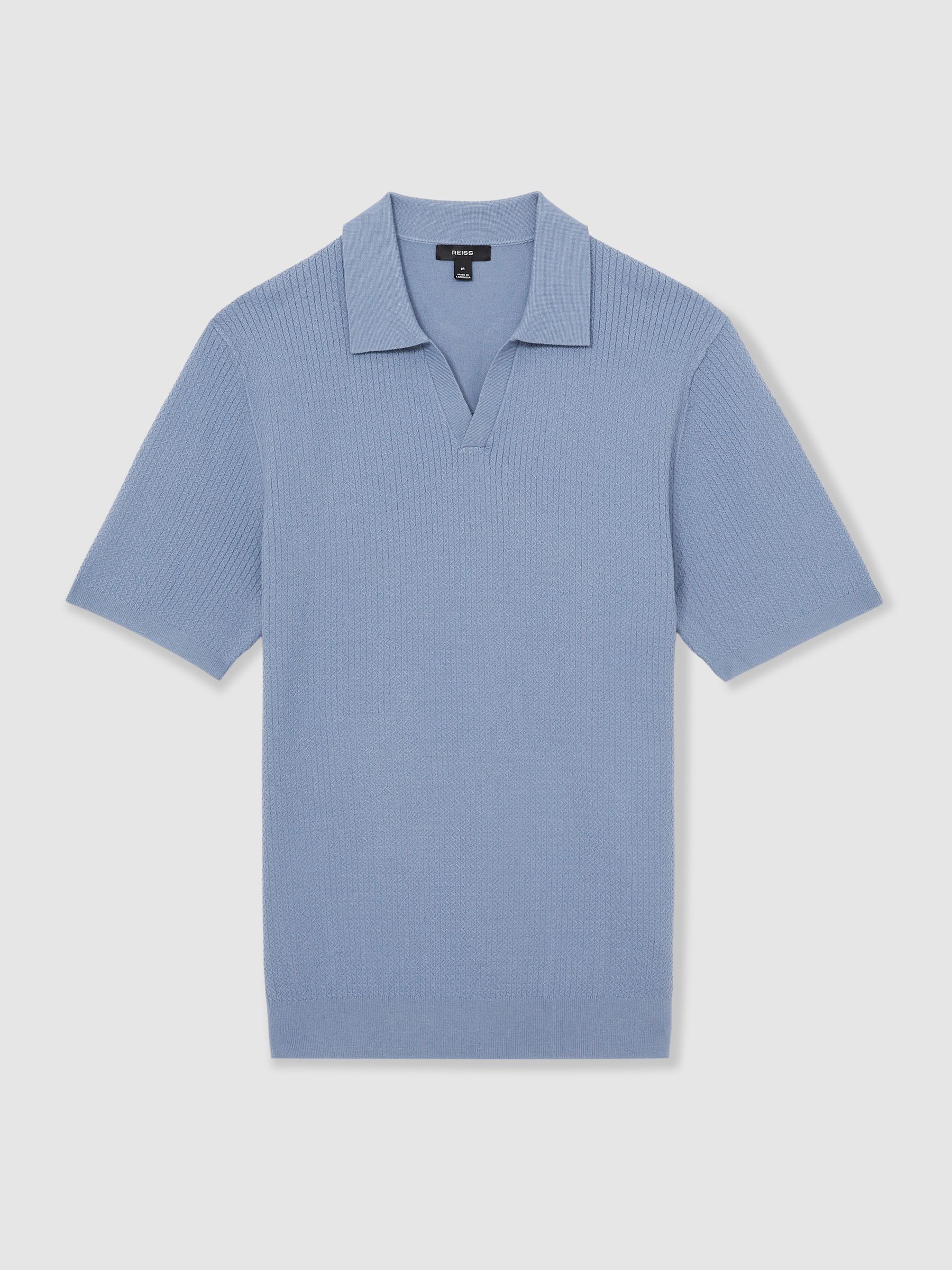Open-Collar Knit Polo Shirt in Cornflower Blue - Image 2 of 5