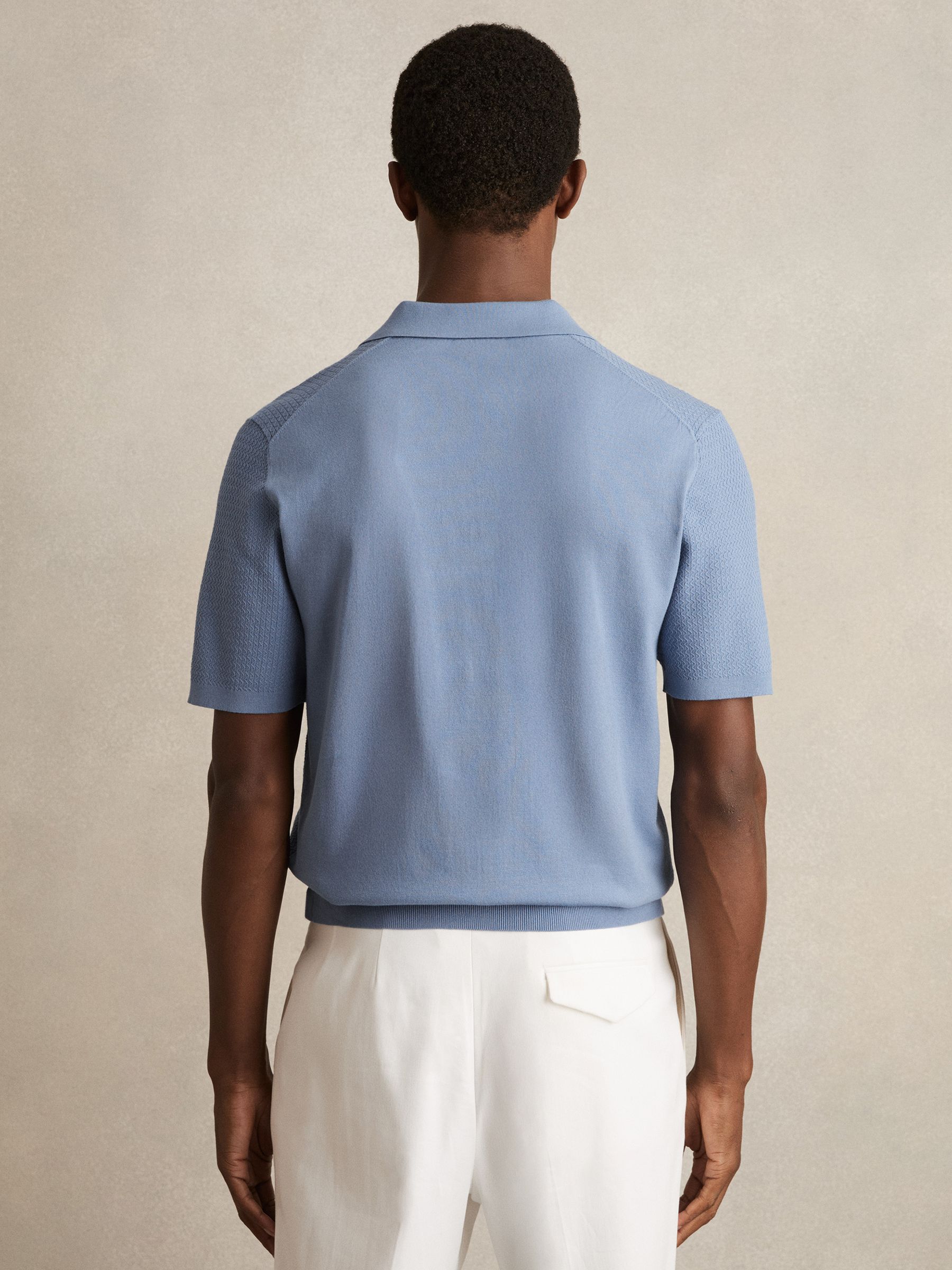 Open-Collar Knit Polo Shirt in Cornflower Blue - Image 4 of 5