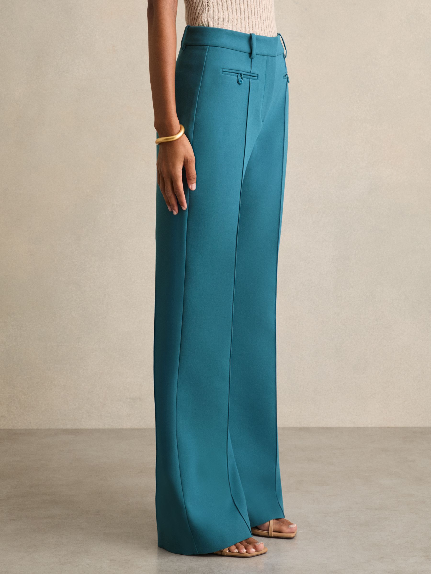 Welt Pocket Flared Trousers in Teal - Image 3 of 6