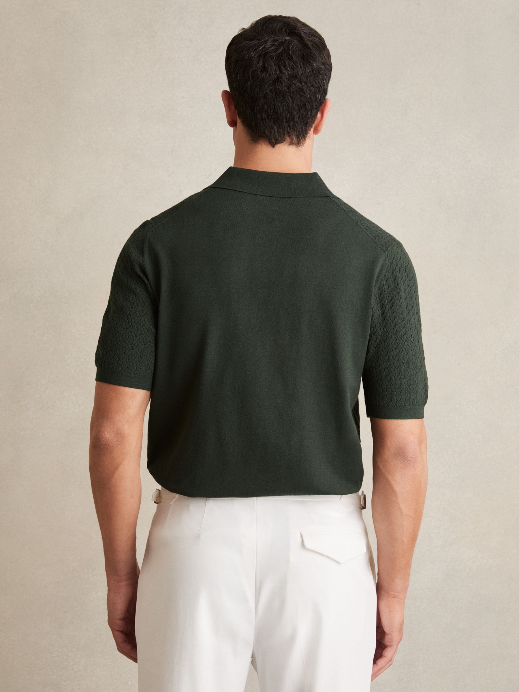 Textured Knit Button-Through Shirt in Dark Green - Image 5 of 6