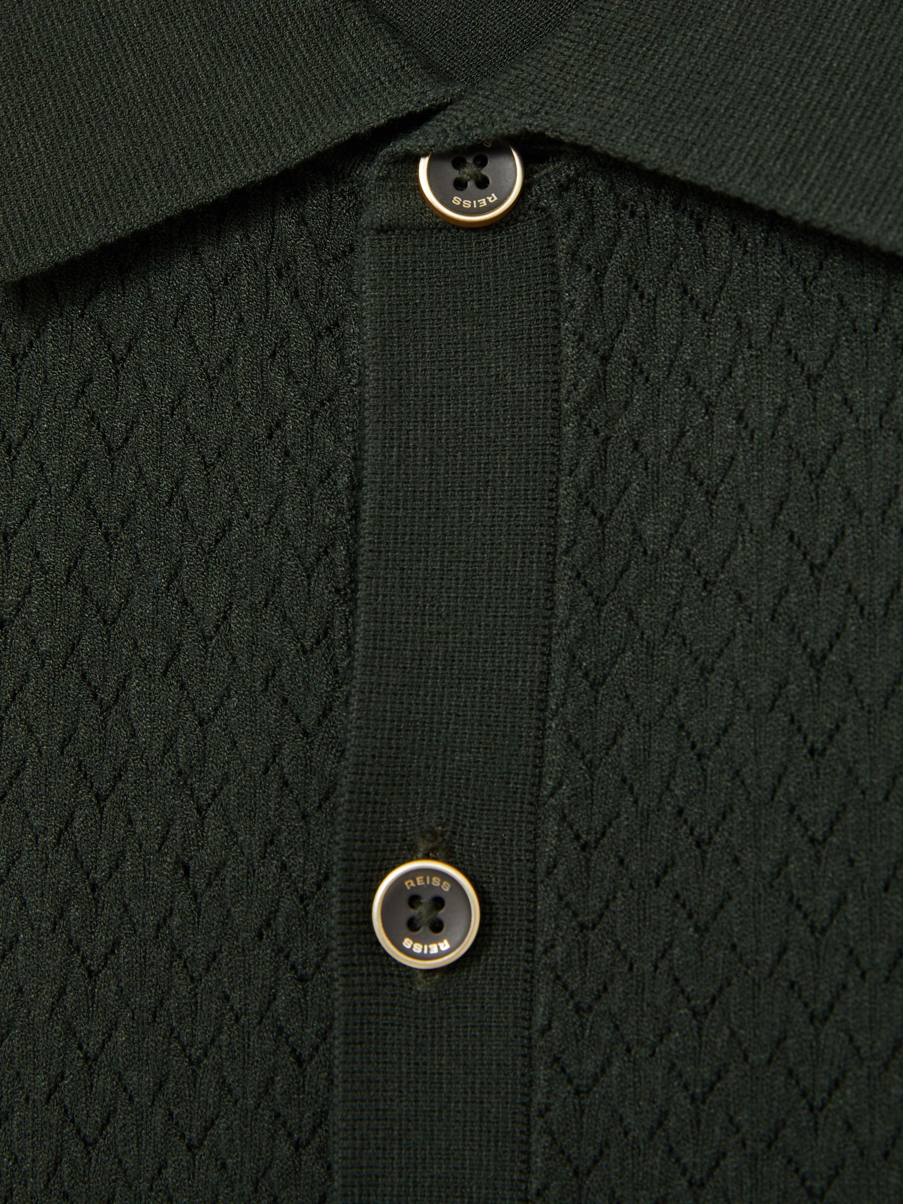 Textured Knit Button-Through Shirt in Dark Green - Image 6 of 6