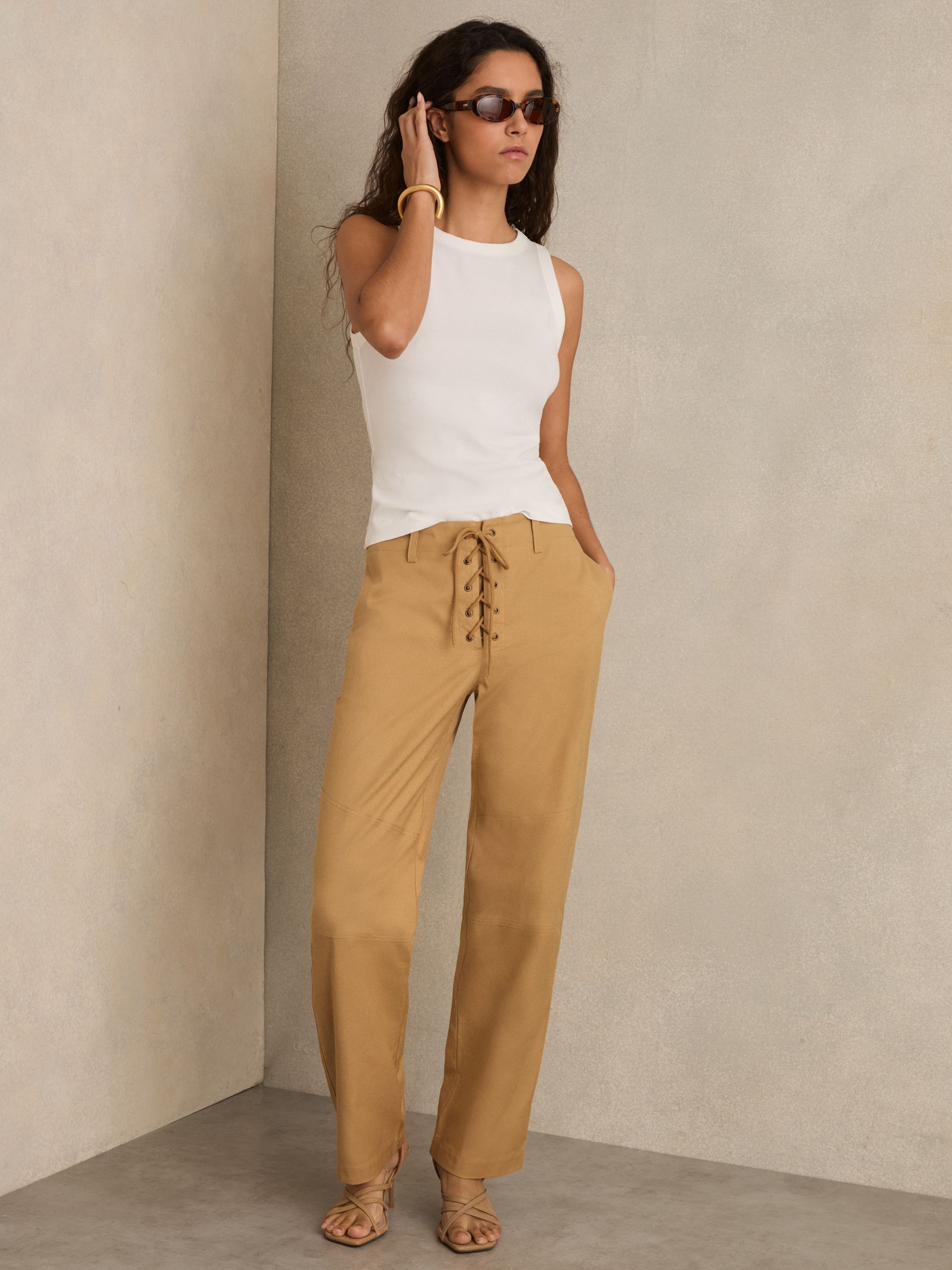 Lace-up Tapered Trousers in Tan - Image 5 of 6