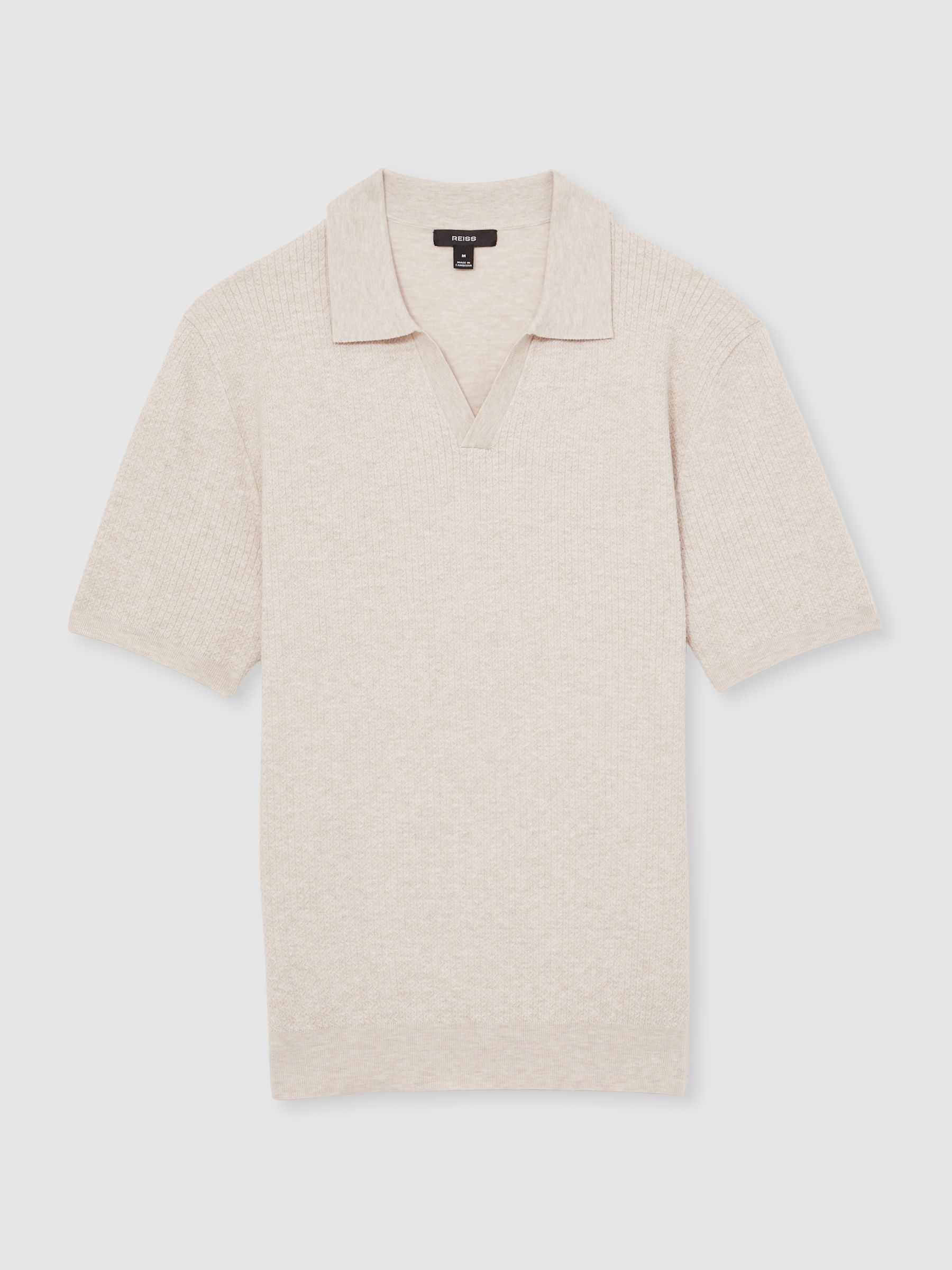 Open-Collar Knit Polo Shirt in Oatmeal Melange - Image 2 of 6
