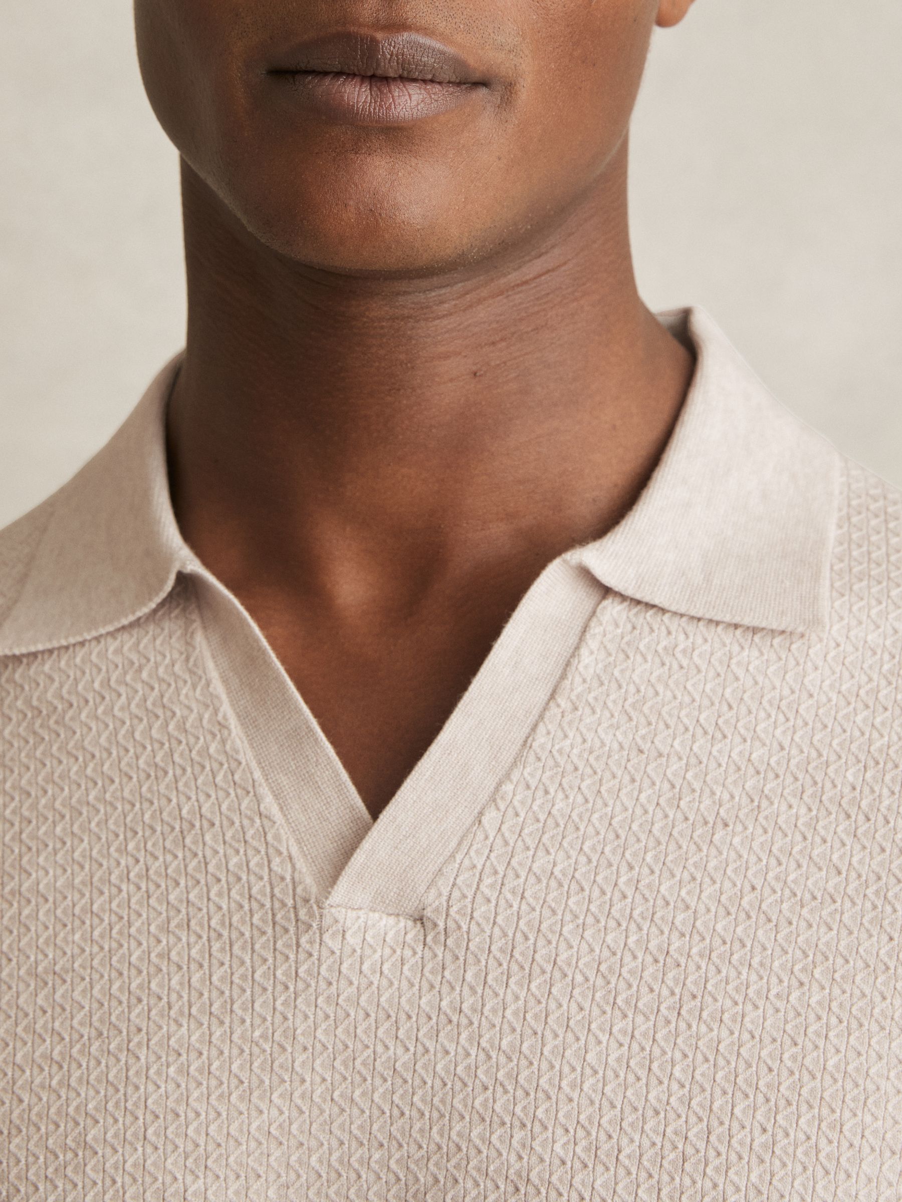 Reiss Open-Collar Knit Polo Shirt in Oatmeal Melange | REISS
