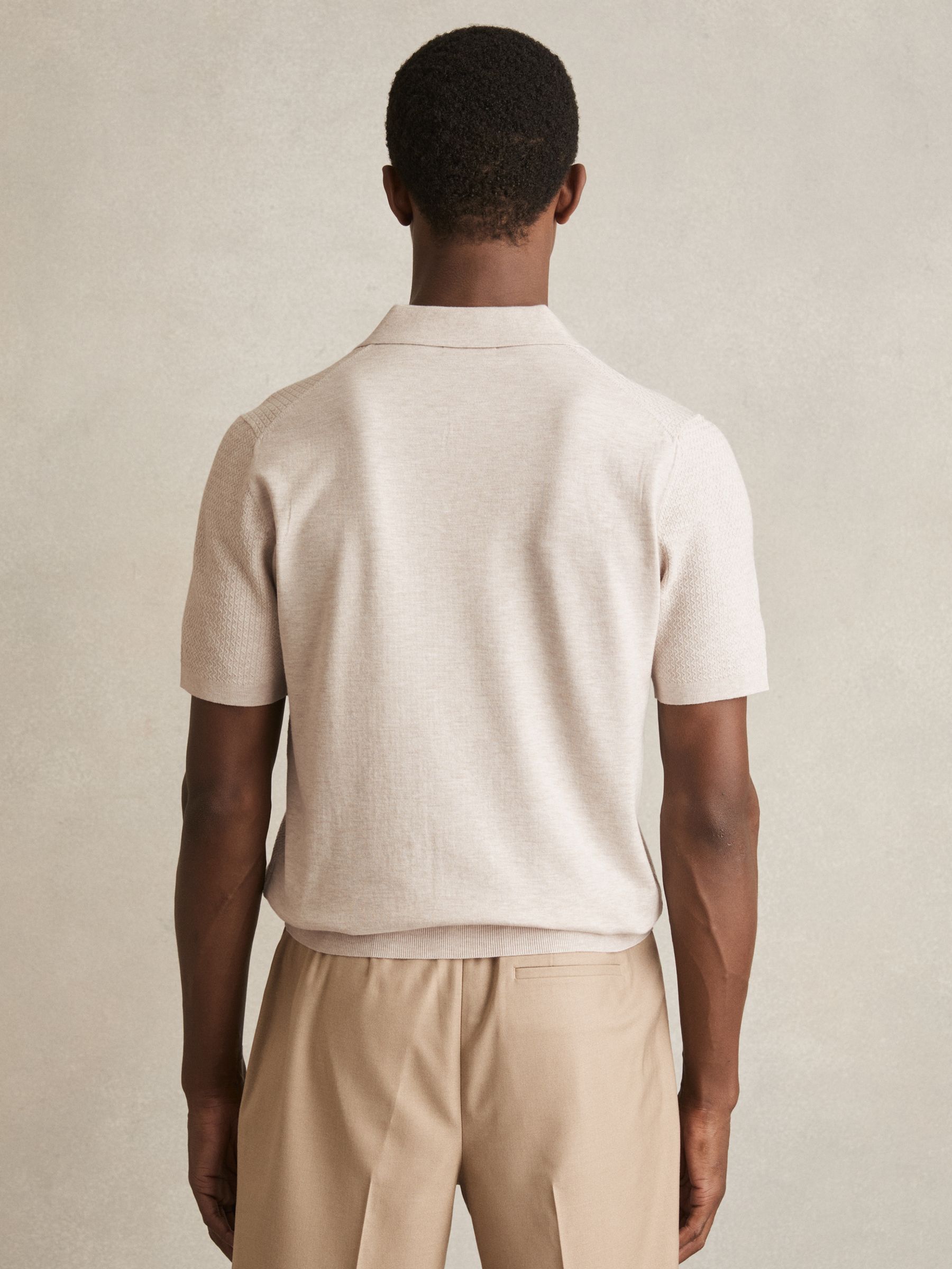 Open-Collar Knit Polo Shirt in Oatmeal Melange - Image 5 of 6