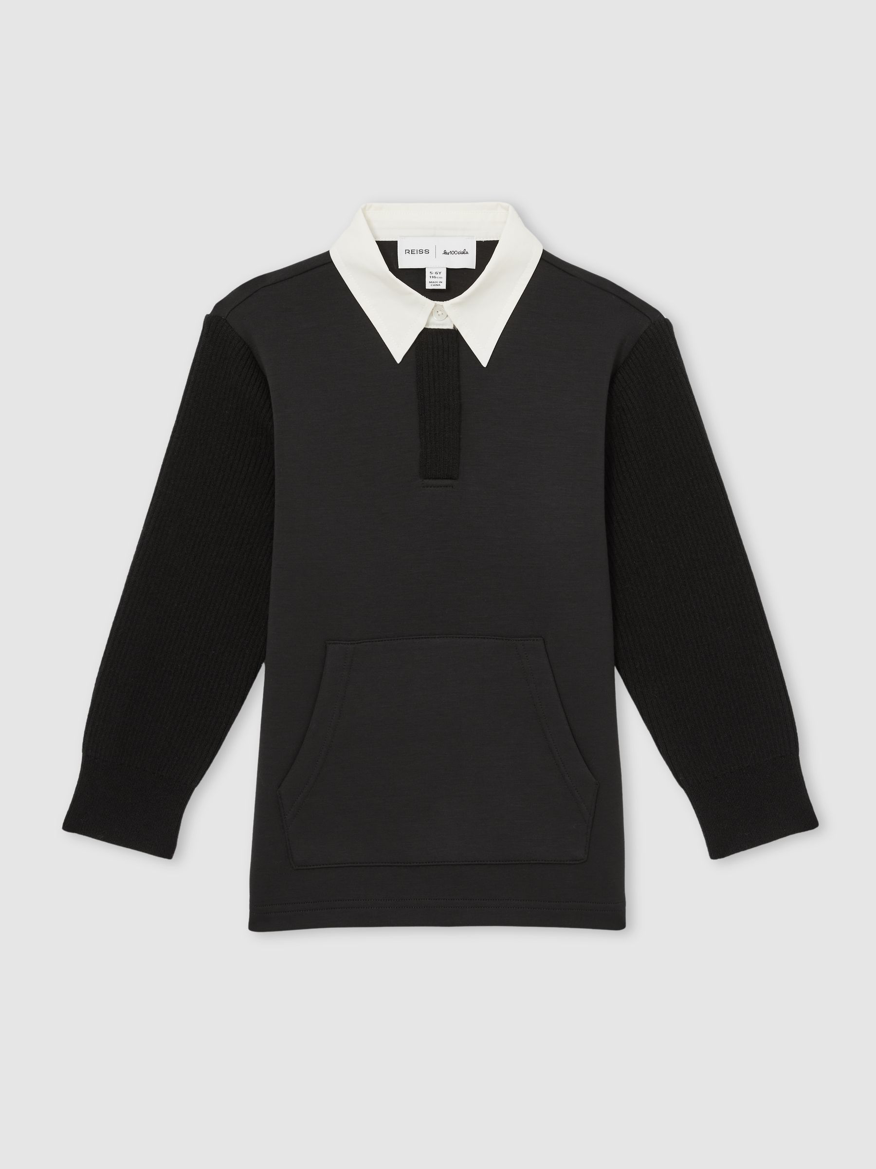 13-14 yrs Reiss | Les 100 Ciels Polo Sweatshirt in Black - Image 1 of 6
