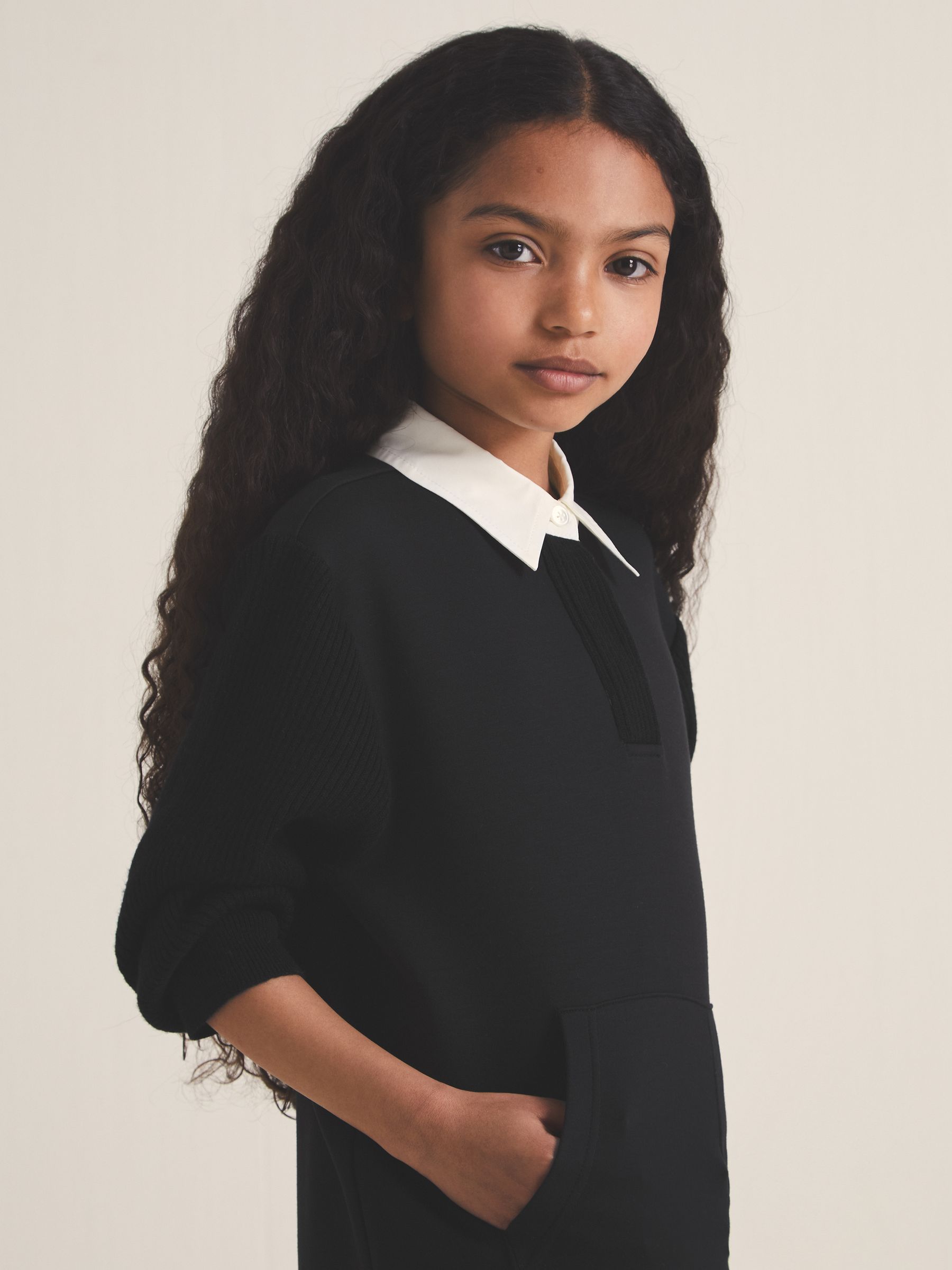 13-14 yrs Reiss | Les 100 Ciels Polo Sweatshirt in Black - Image 2 of 6
