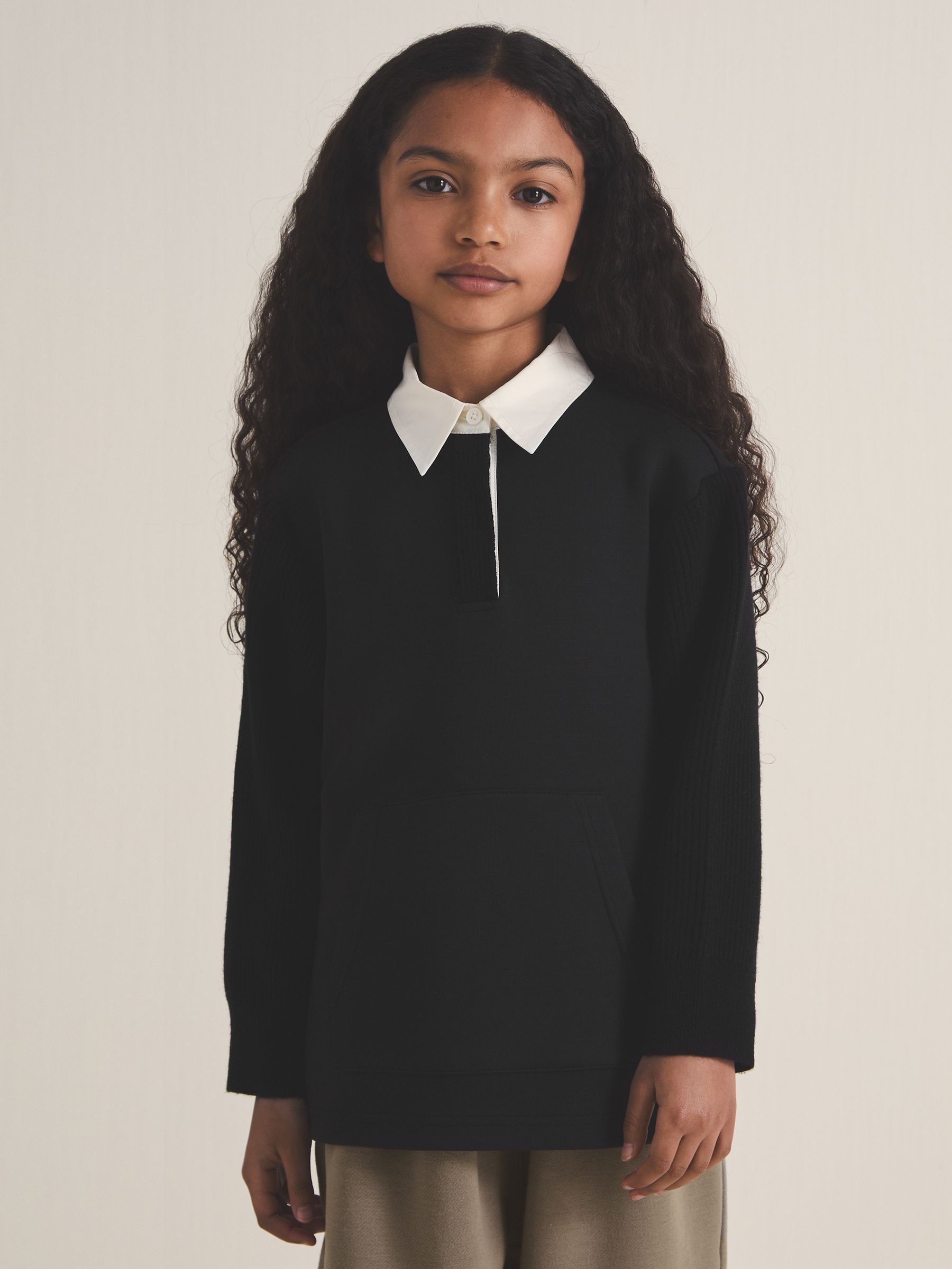 13-14 yrs Reiss | Les 100 Ciels Polo Sweatshirt in Black - Image 3 of 6