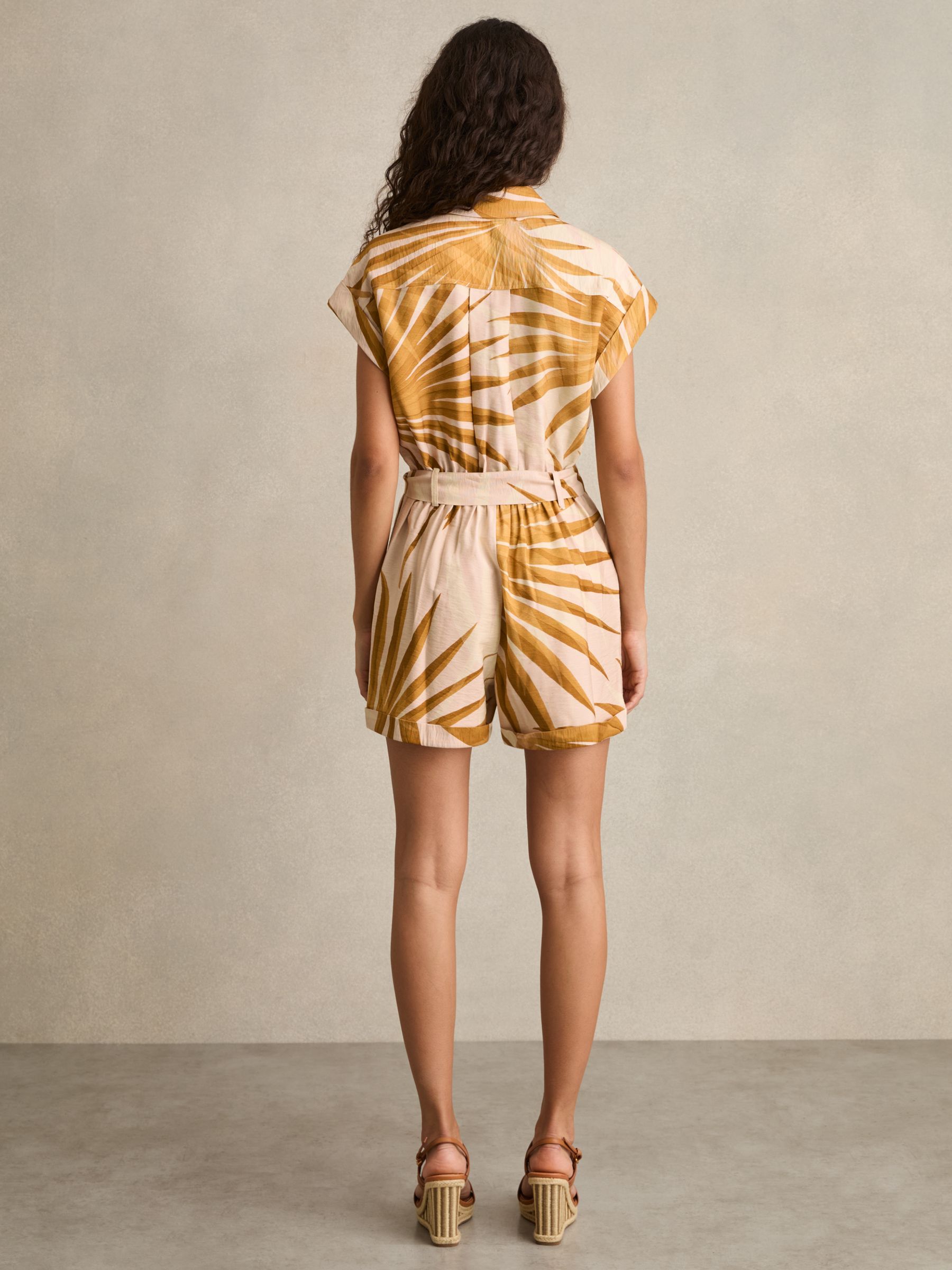 Palm Print Belted Playsuit in Neutral - Image 5 of 6