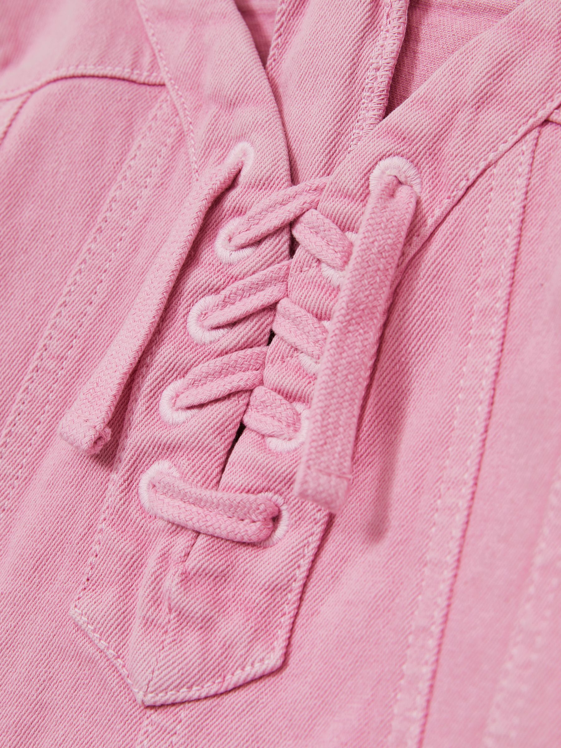 13-14 yrs Lace-Up Detail Denim Dress in Pink - Image 4 of 4