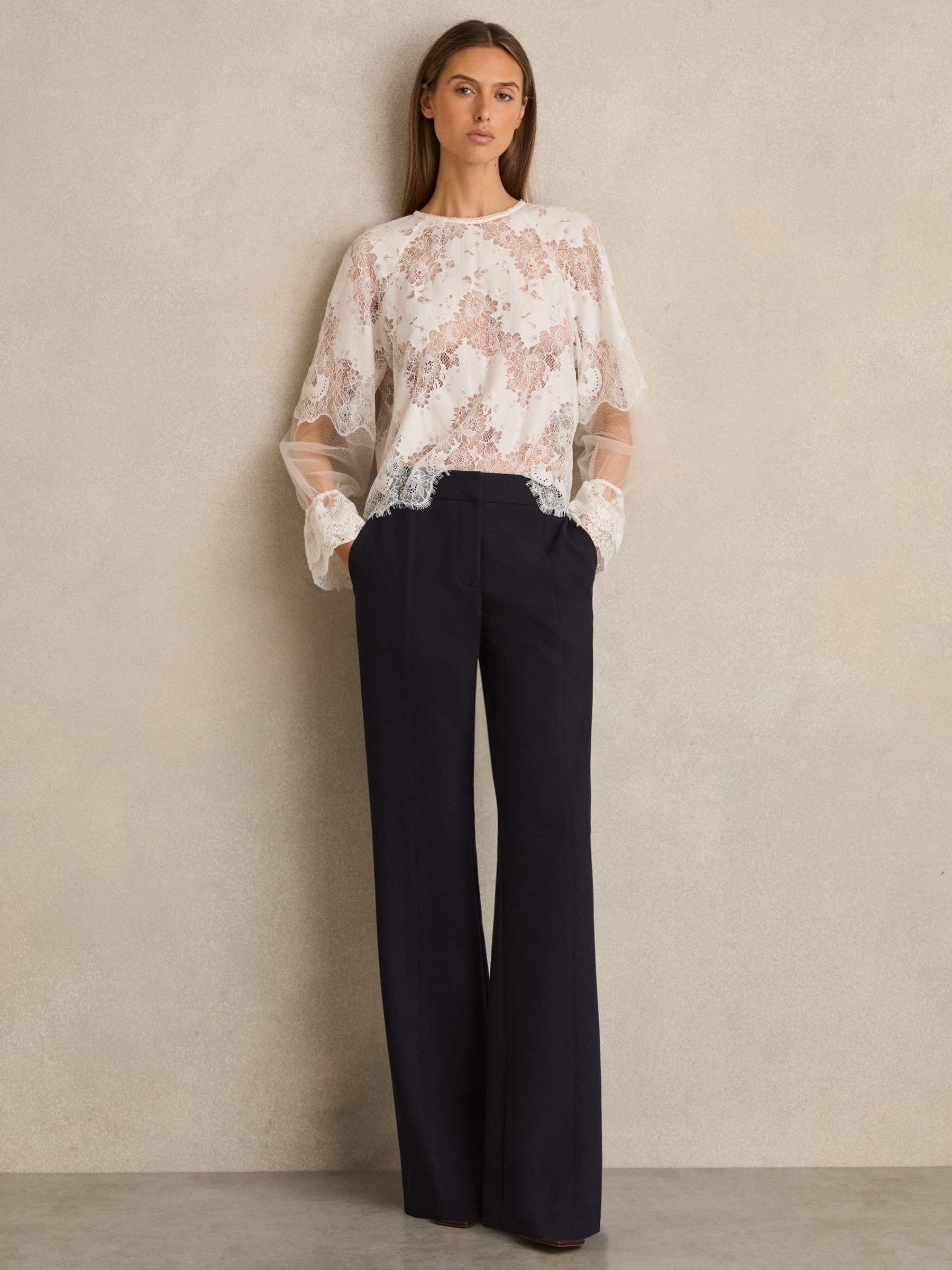 Flared Tailored Trousers in Navy - Image 1 of 6