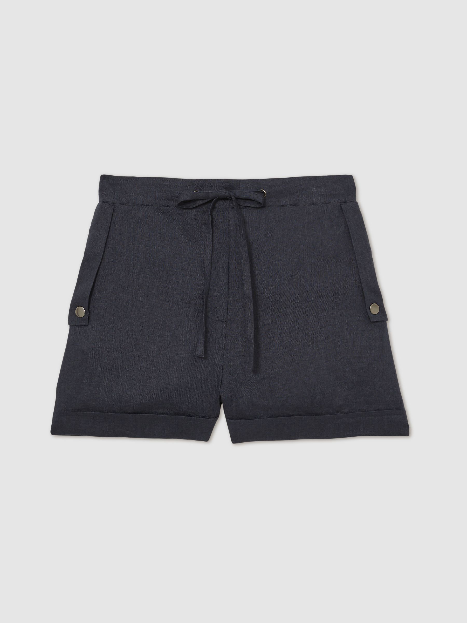 100% Linen Beach Shorts in Navy - Image 2 of 6