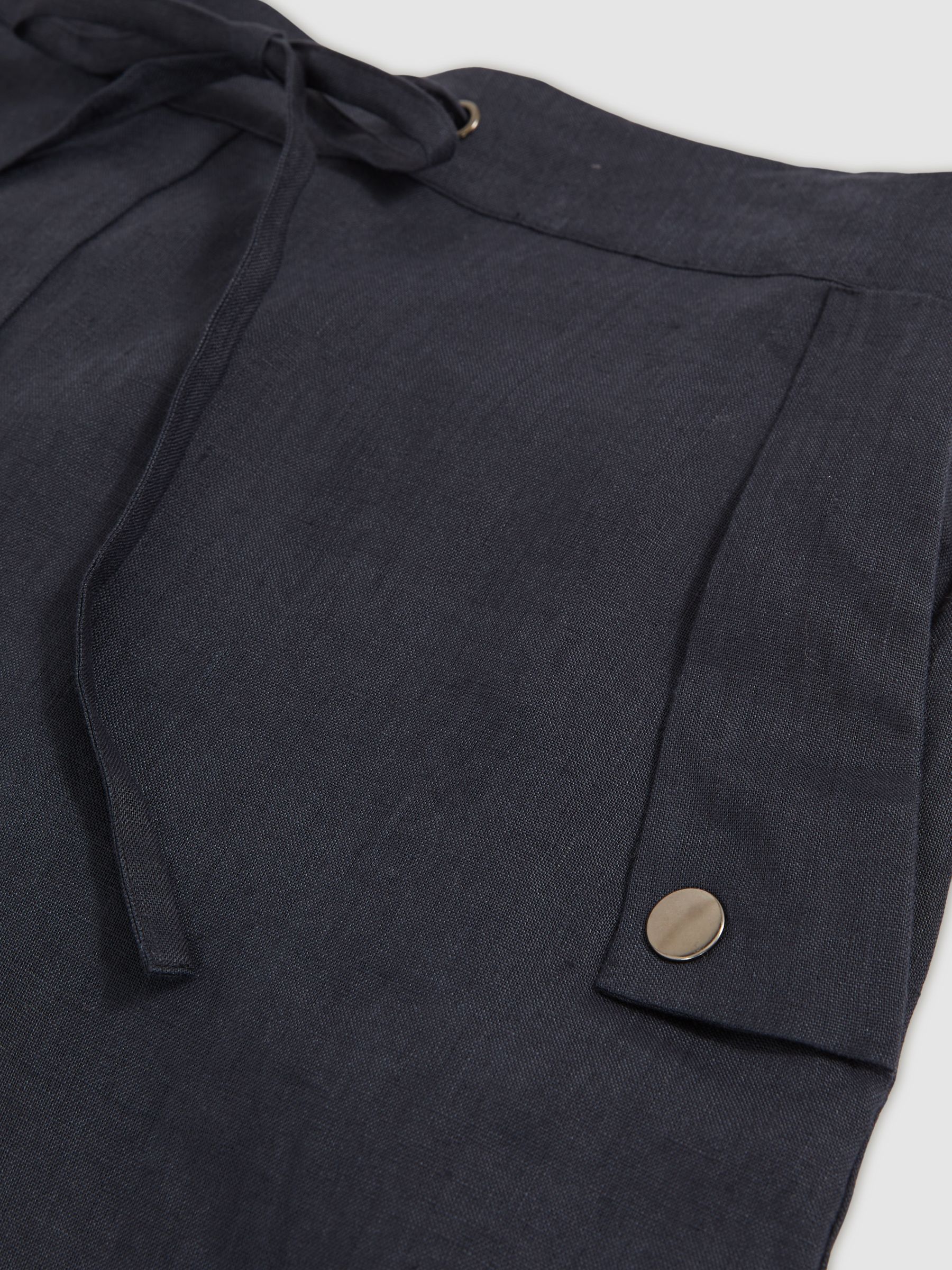 100% Linen Beach Shorts in Navy - Image 6 of 6