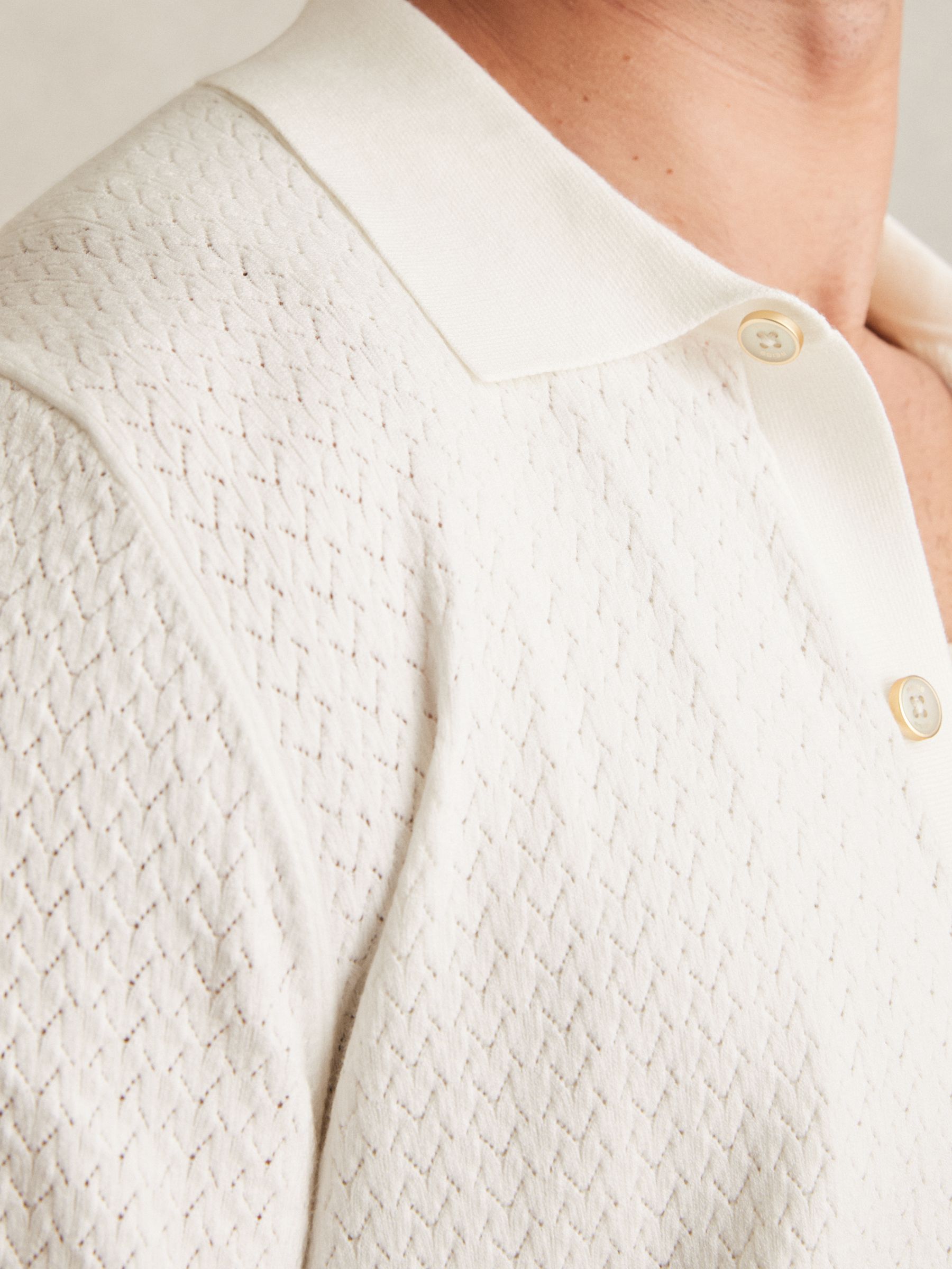 Textured Knit Button-Through Shirt in White - Image 4 of 6