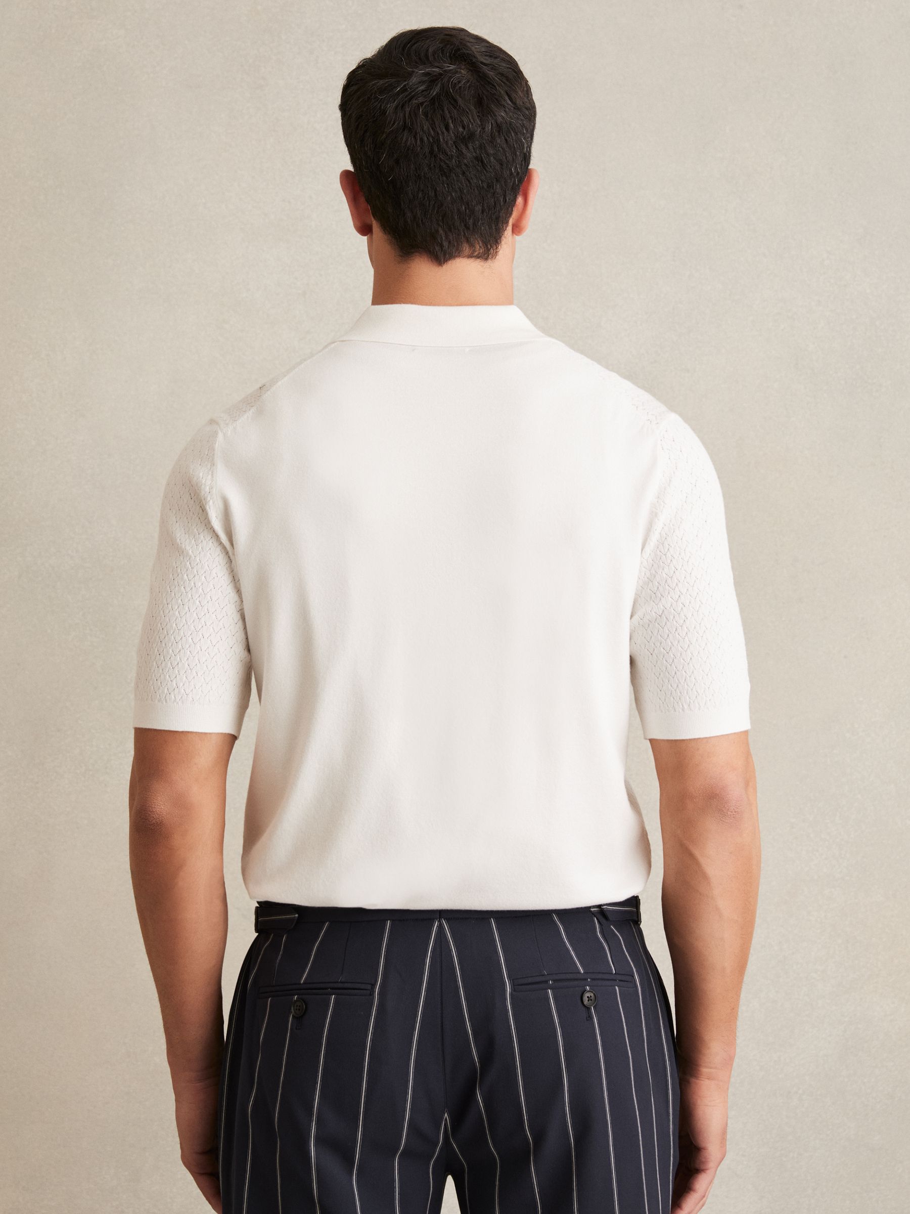 Textured Knit Button-Through Shirt in White - Image 5 of 6