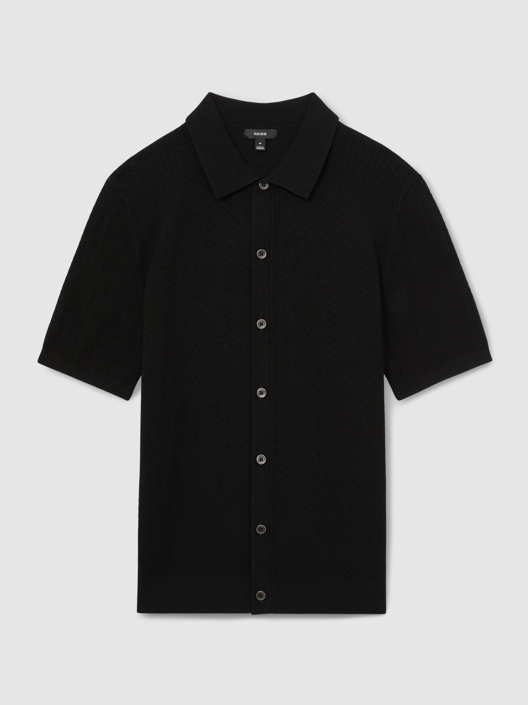 Textured Knit Button-Through Shirt in Black - Image 2 of 7