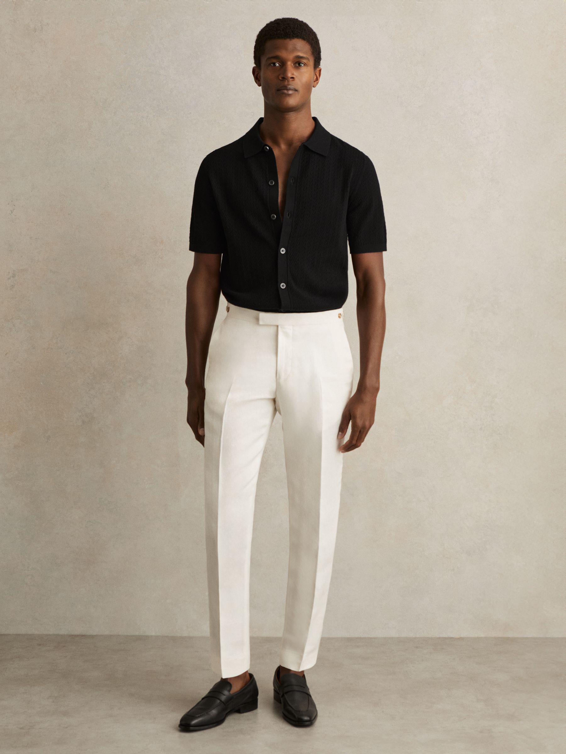 Textured Knit Button-Through Shirt in Black - Image 3 of 7