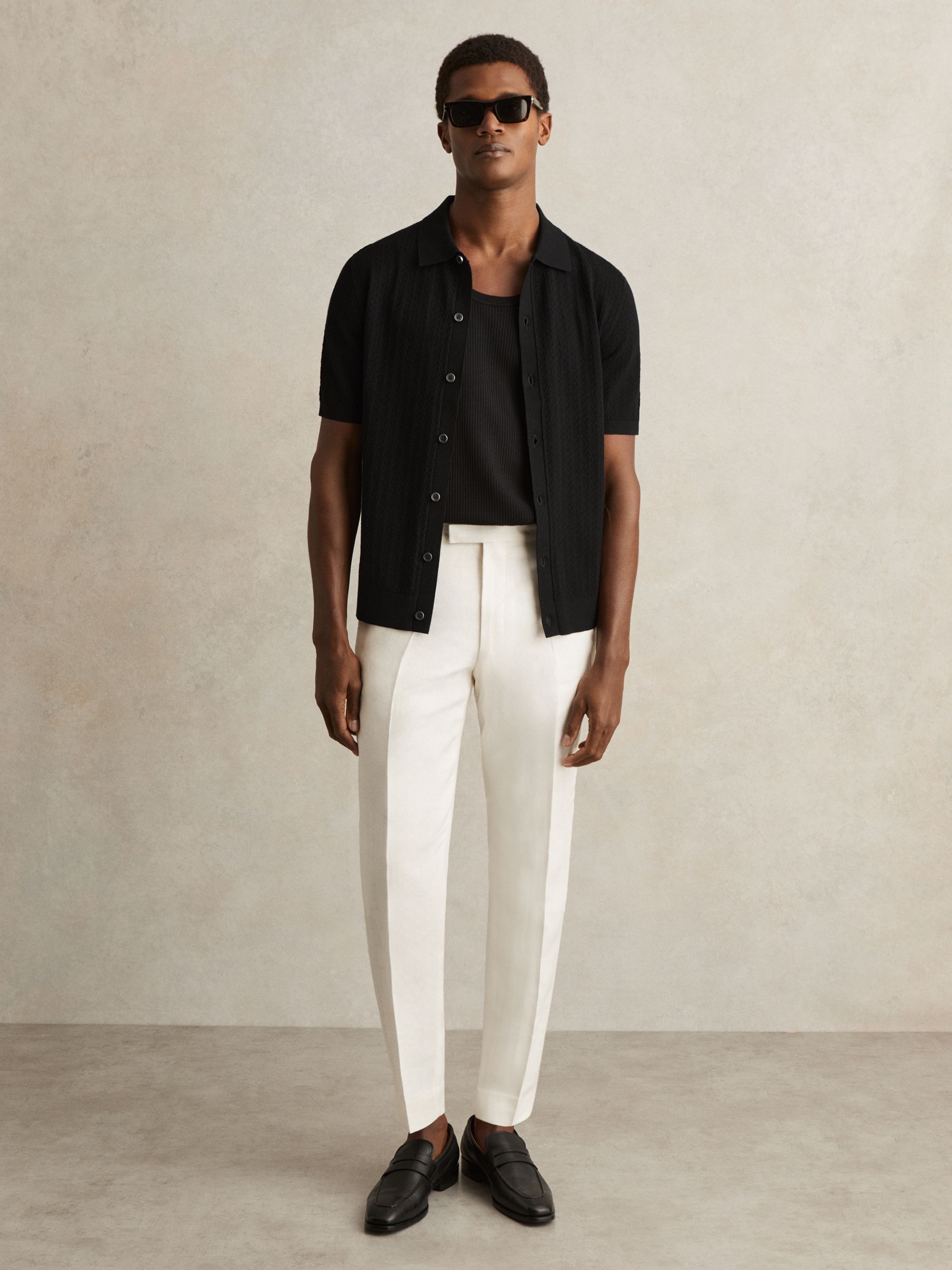 Textured Knit Button-Through Shirt in Black - Image 5 of 7