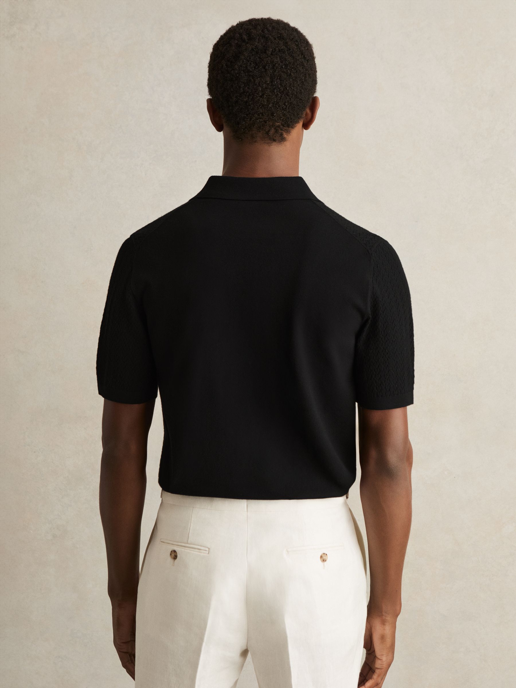 Textured Knit Button-Through Shirt in Black - Image 6 of 7